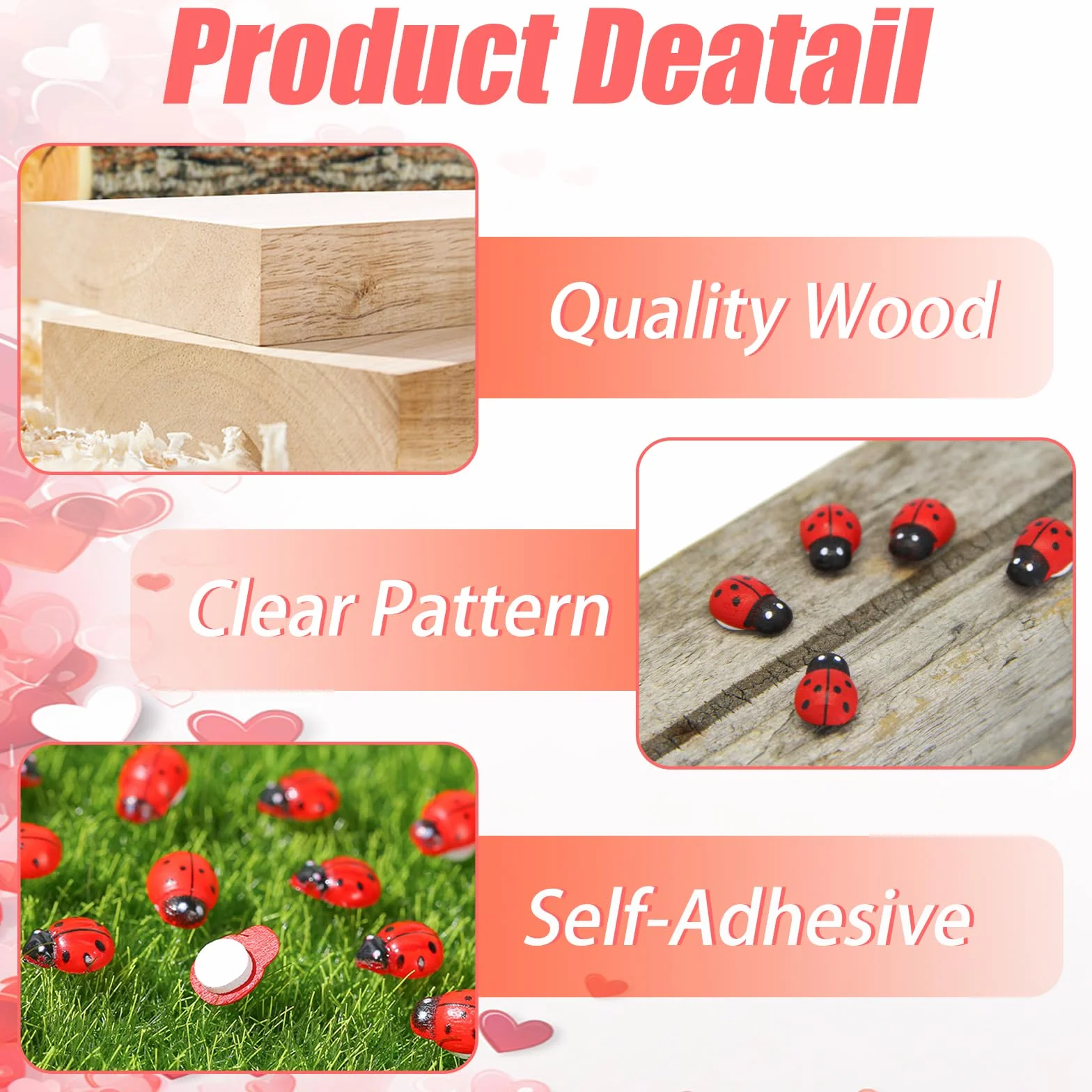200 mariquitas de madera, autoadhesivas, mini mariquitas, mini amuletos de la suerte, mariquitas en miniatura, decoración para manualidades, álbumes de recortes, manualidades (9 x 12 mm)
