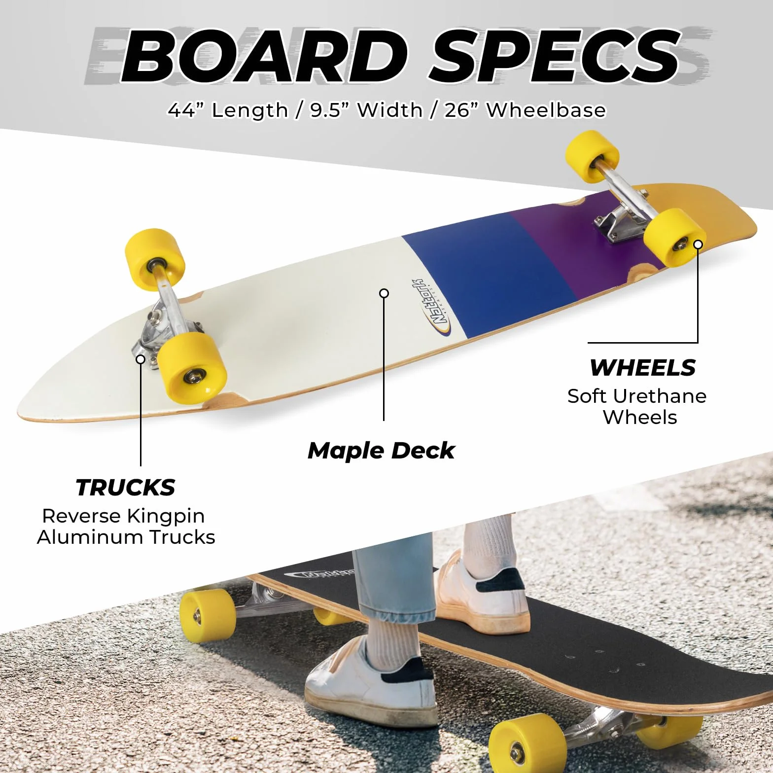 Nattork Cruiser Longboard Skateboard Bamboo Canadian Hard Maple Commuting Carving Downhill