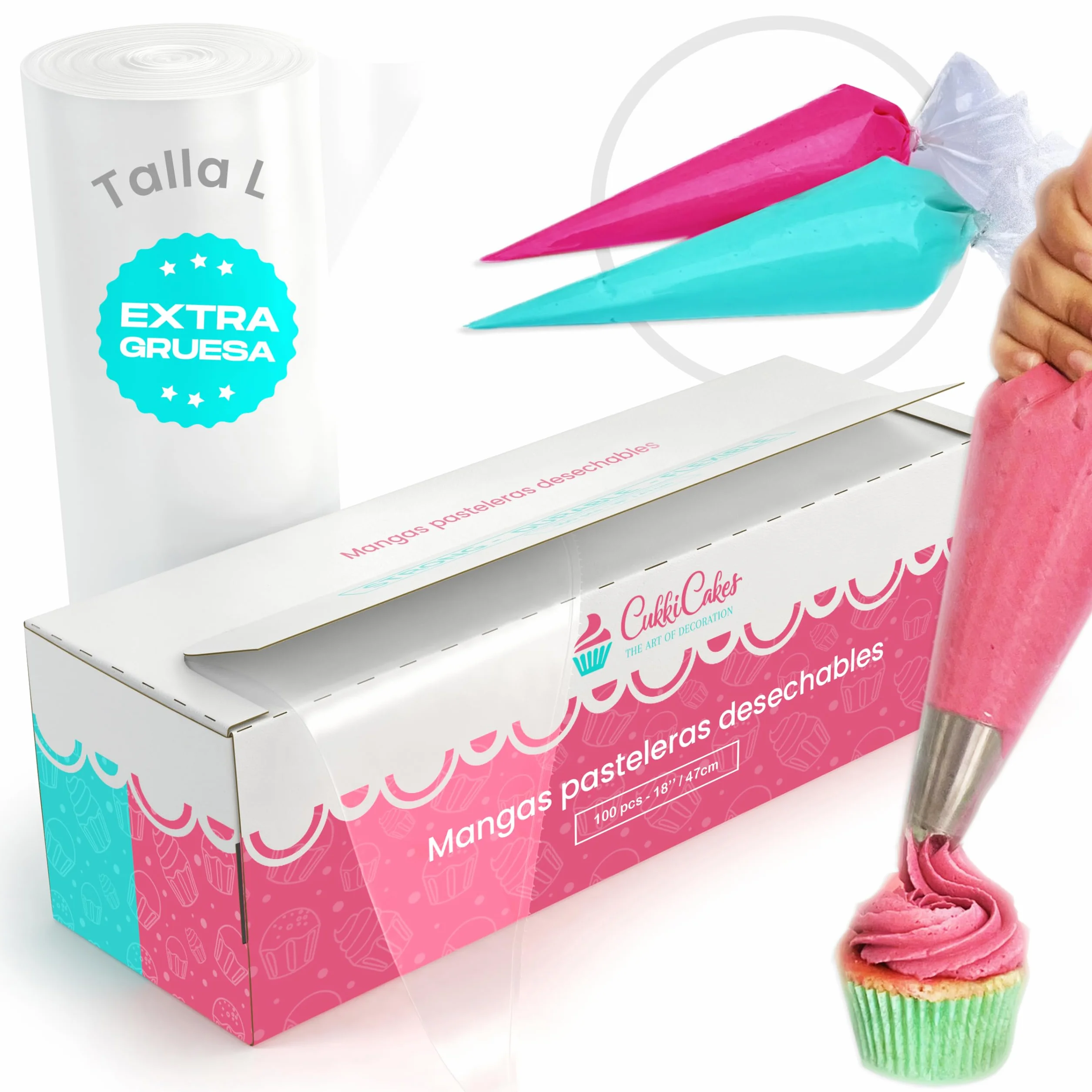 100 Mangas Pasteleras Desechables Profesionales (Tamaños: 30/40/47/53cm) - 100% Reciclables – Capa Extra Gruesa (0.08mm)