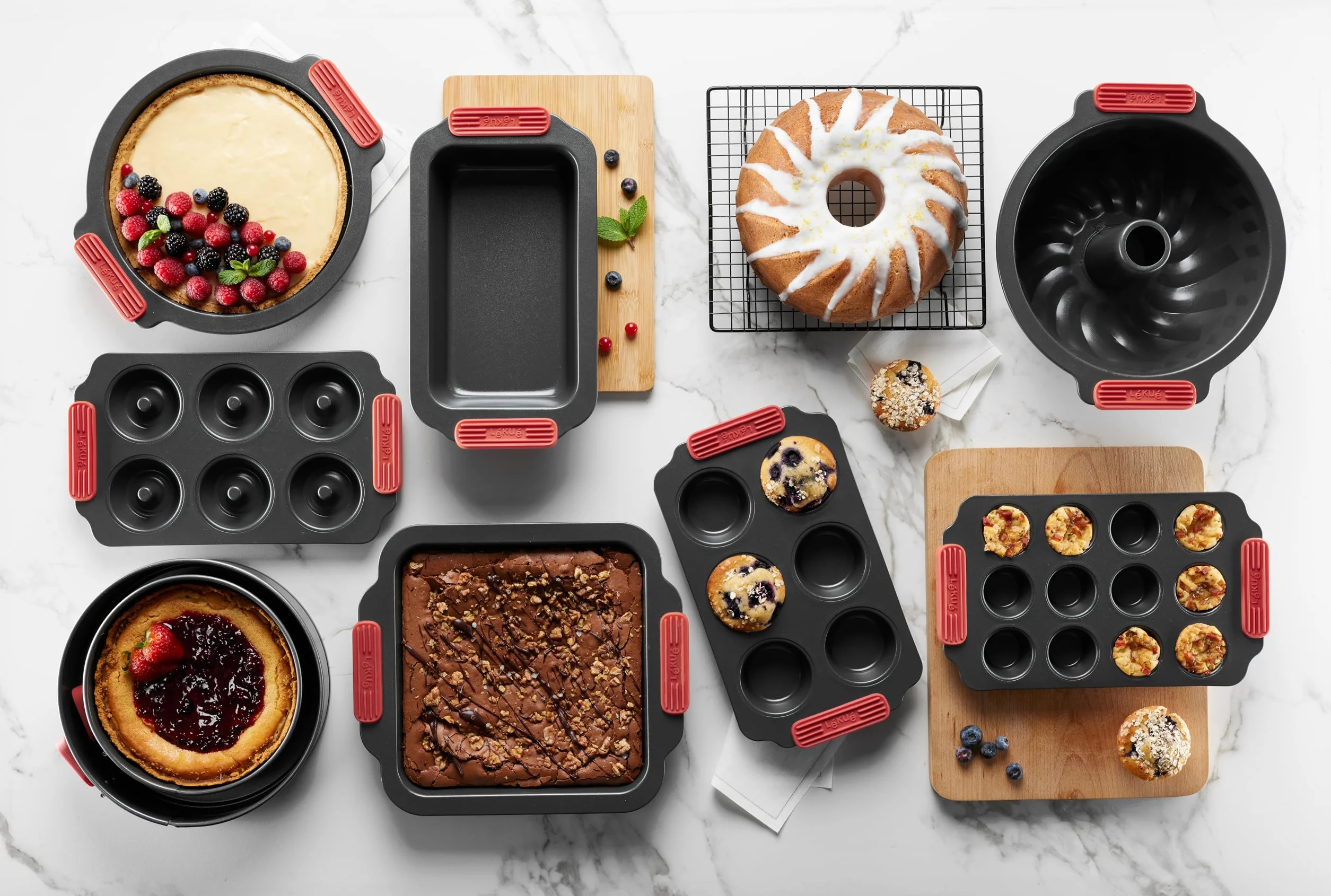 Lékué Molde Mini Muffins Pastelería antiadherente Metálico, 12 cavidades