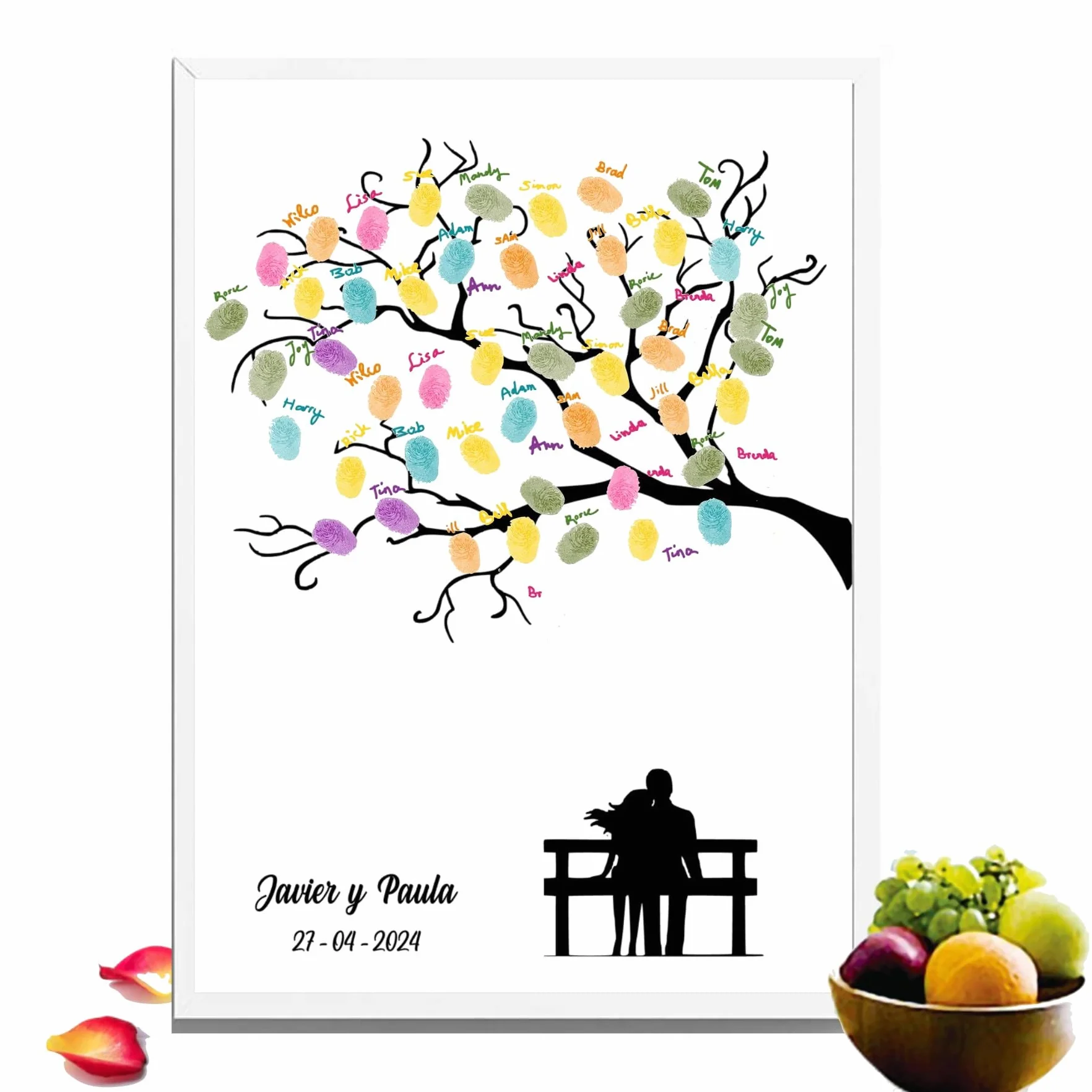 Libro Firmas Boda, Cuadro de Huellas Personalizado, Regalo Original para Novios, Incluye Marco de Madera en 3 Colores, Tintas, Intrucciones. (Parque)