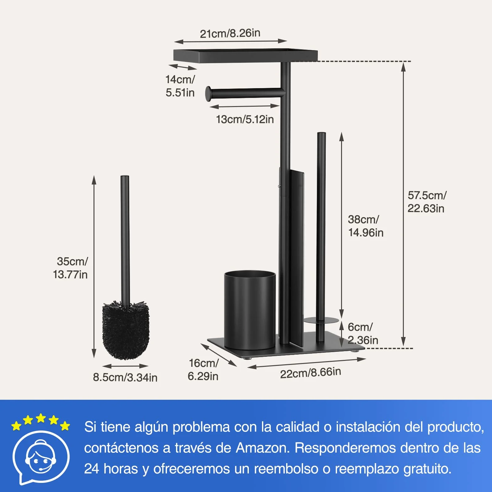 Portarrollos de papel higiénico de acero inoxidable de pie con escobilla y soporte para toallitas húmedas, inodoro