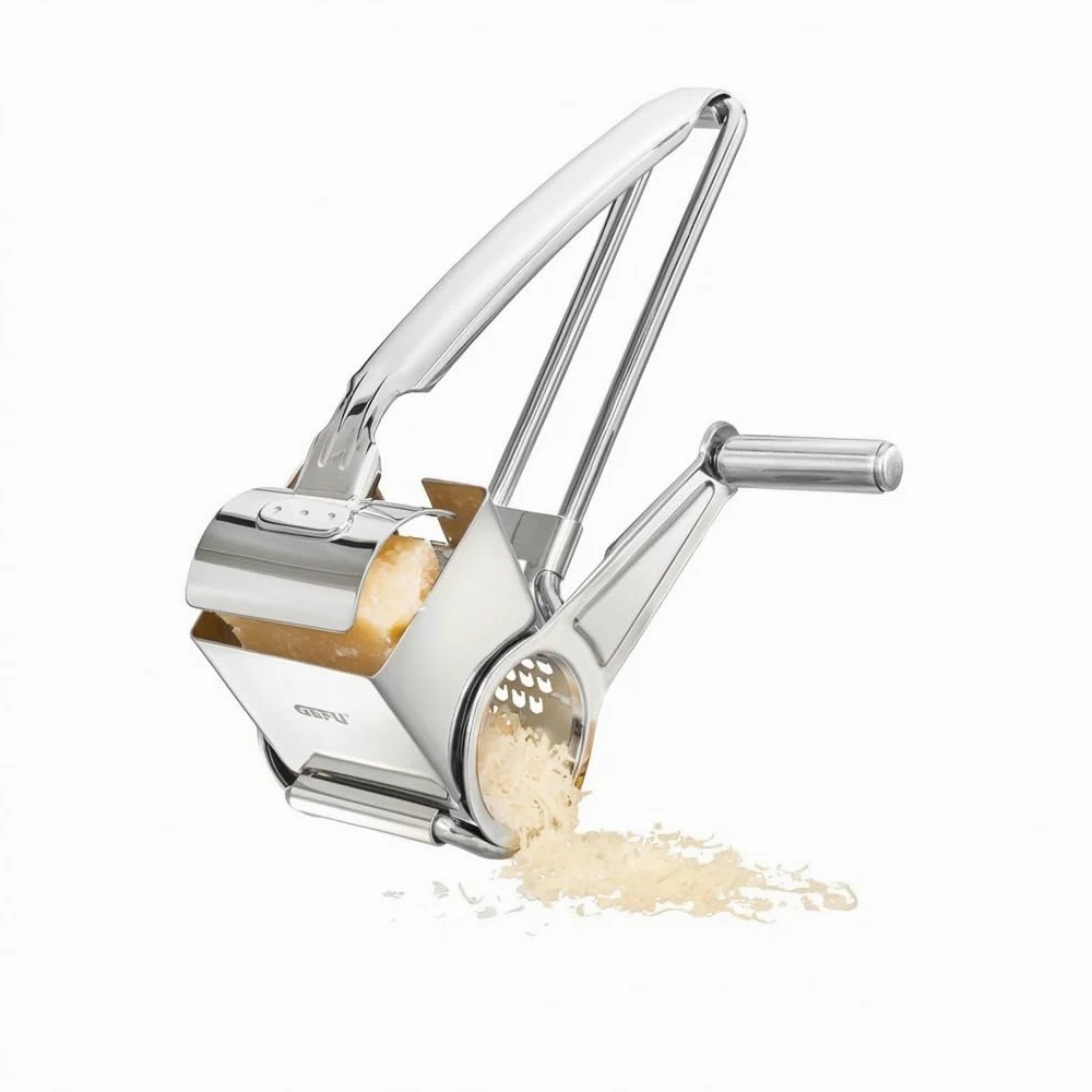 GEFU Queso - Rallador de queso con tambor de corte láser | Rallador universal para queso duro, chocolate y frutos secos, apto para lavavajillas, manivela para diestros y zurdos