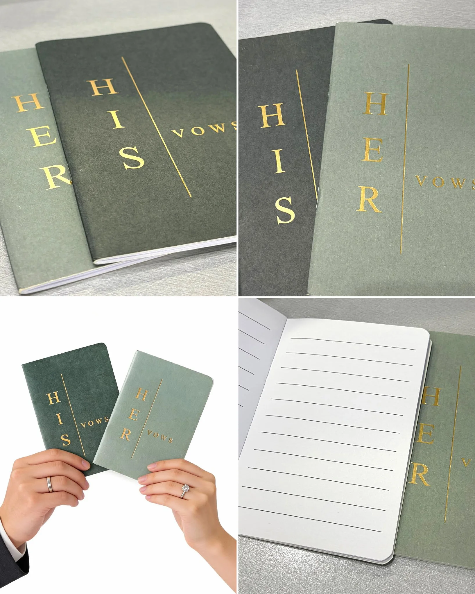Libros de votos para él y para ella, libros de votos de boda para novia y novio, accesorios esenciales de boda (TR-HH-Sage)