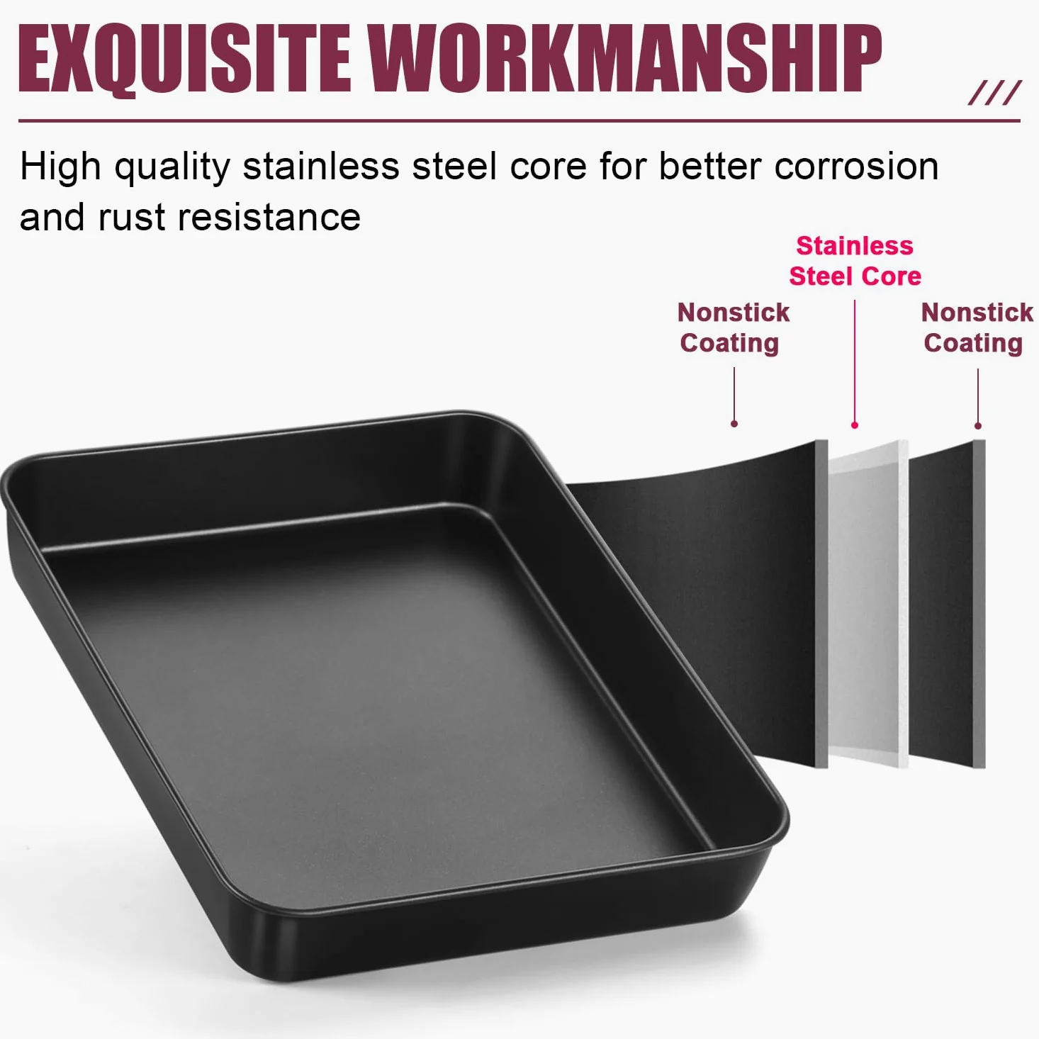 HaWare - Bandeja para horno, antiadherente, de acero inoxidable, juego de 2, molde rectangular profundo para asar y servir, 31,5 x 24,8 x 5 cm, saludable y no tóxico, resistente a la corrosión (negro)