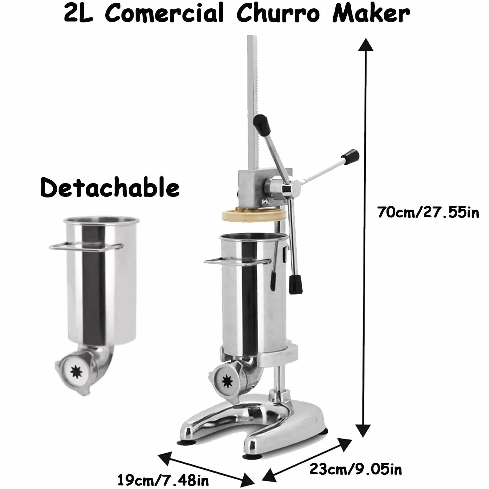 Churro Maker Machine 2L/3L Manual Spanish Donut Churrera con 5 moldes - Equipo vertical de llenado de churros - Máquina comercial de churrera española