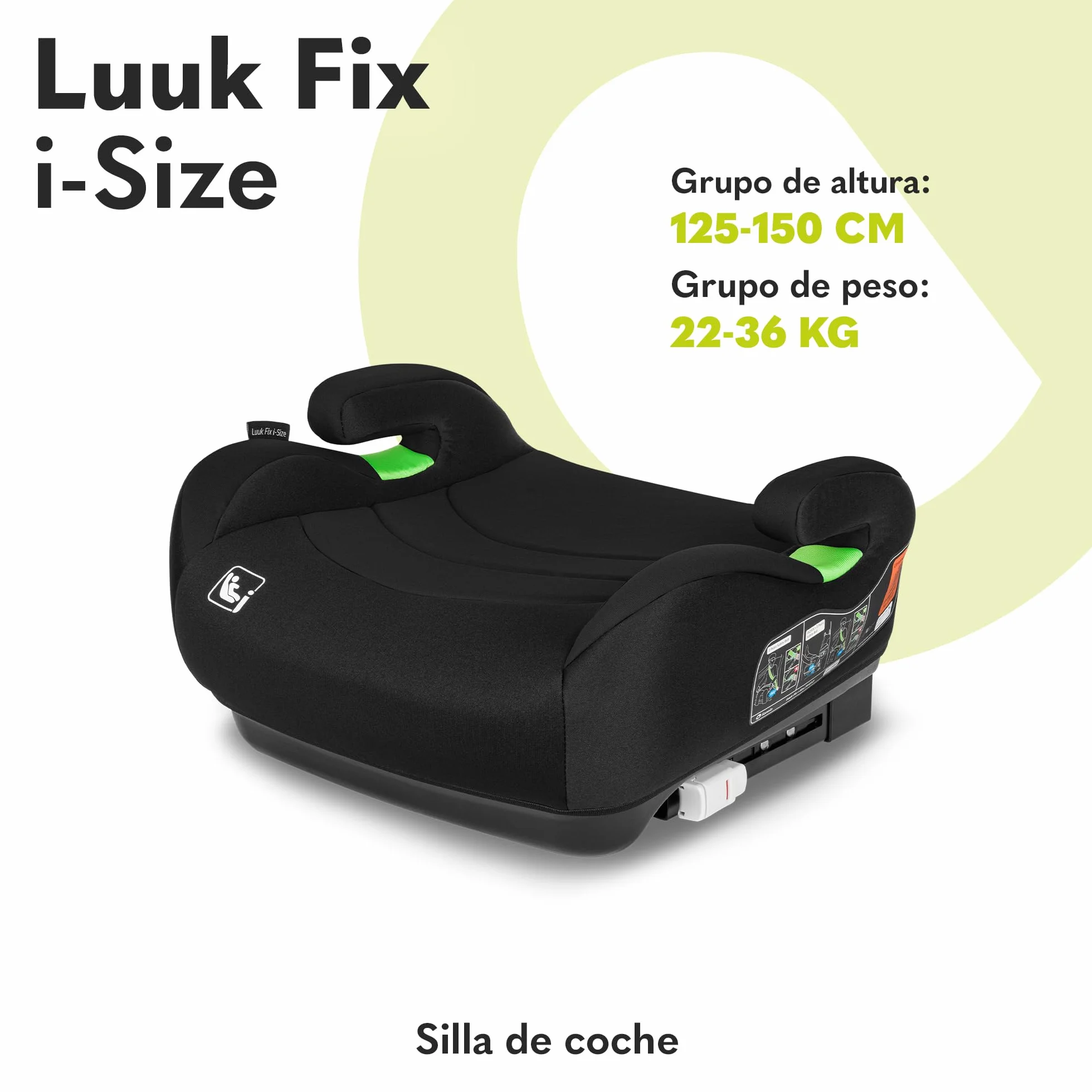 LIONELO LUUK FIX i-Size Asiento elevador con ISOFIX para niños 22-36 kg 125-150 cm grupos 2 y 3
