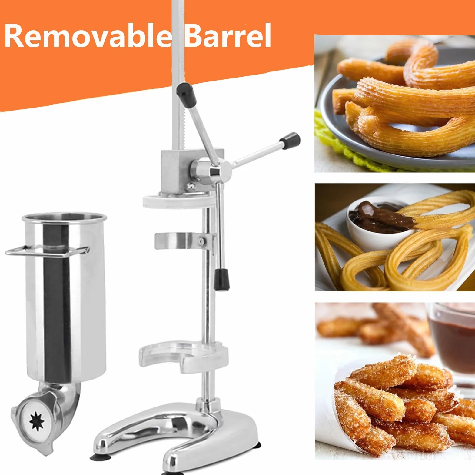 MáQuina para Hacer Churros Manual Comercial, MáQuina para Hacer Rosquillas Manual, MáQuina para Hacer Churros EspañOles De Acero Inoxidable con 5 Boquillas,2L