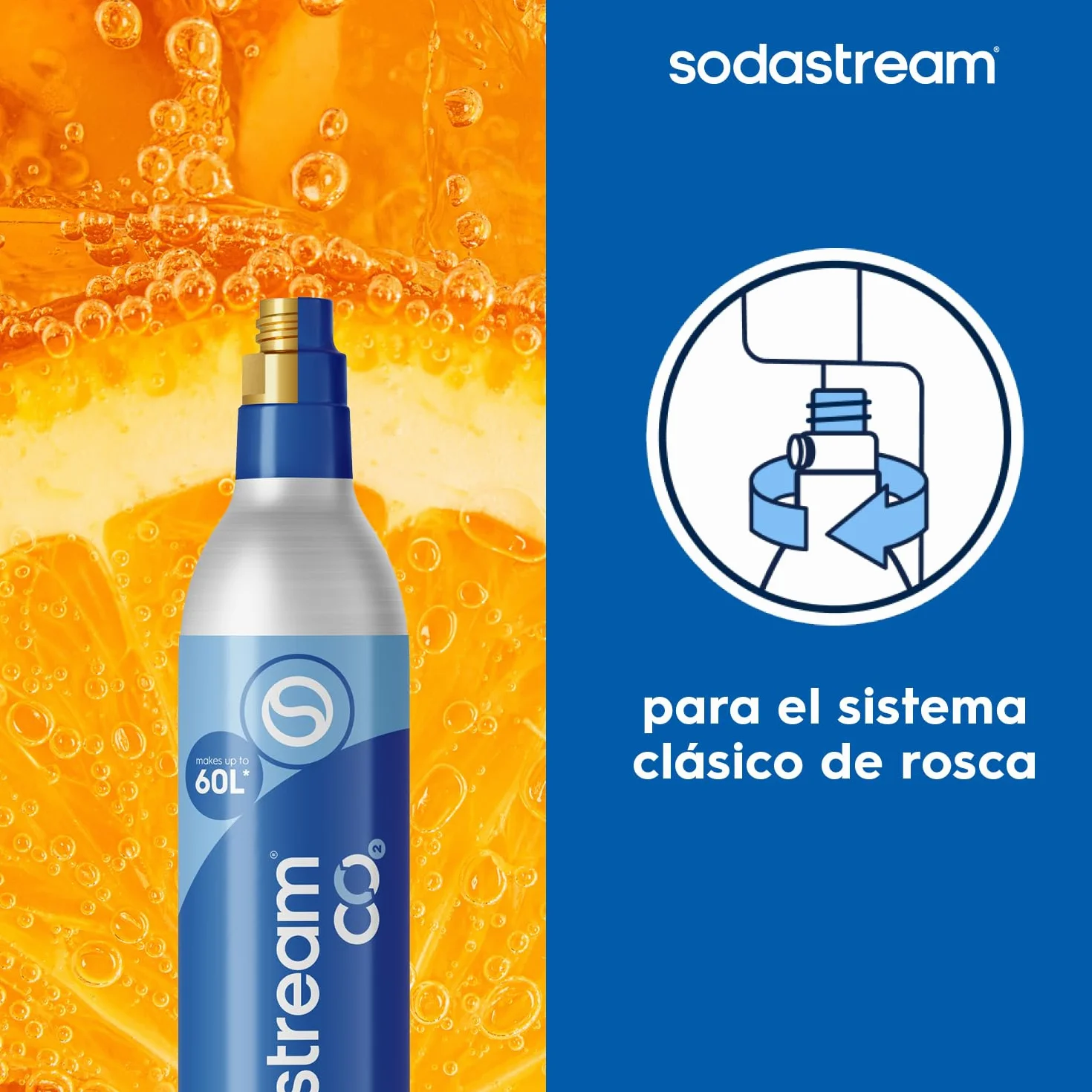 SodaStream cilindro CO₂ adicional para uso alimentario, ideal para preparar hasta 60 litros de agua con gas; compatible con la mayoría de máquinas gasificadoras domésticas