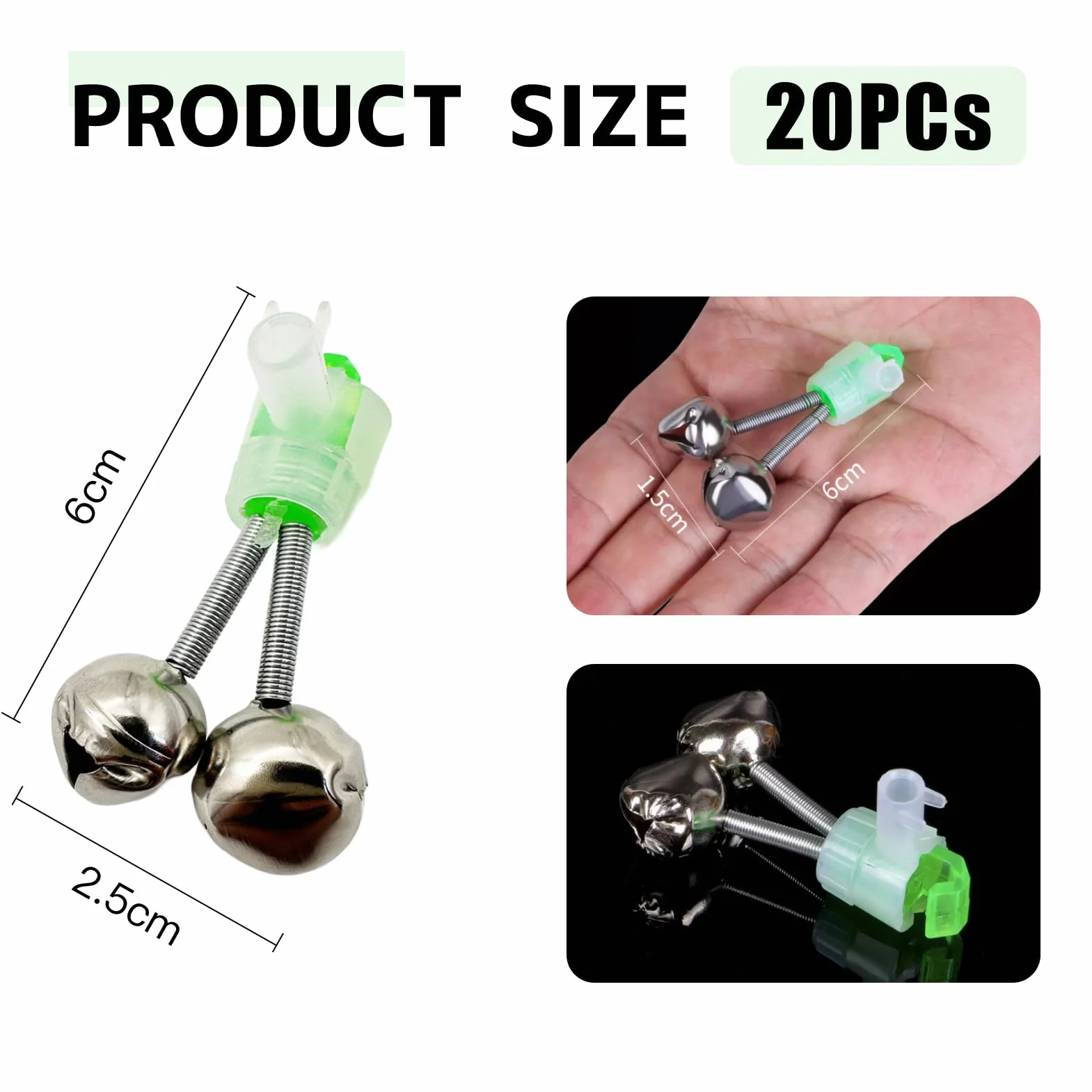 20 Campanas De Pesca En Espiral con Clips Ligeros, Sonido Claro Y Fuerte, Ideal para Pesca Nocturna, Resistente a La Corrosión Y Fácil De Colocar
