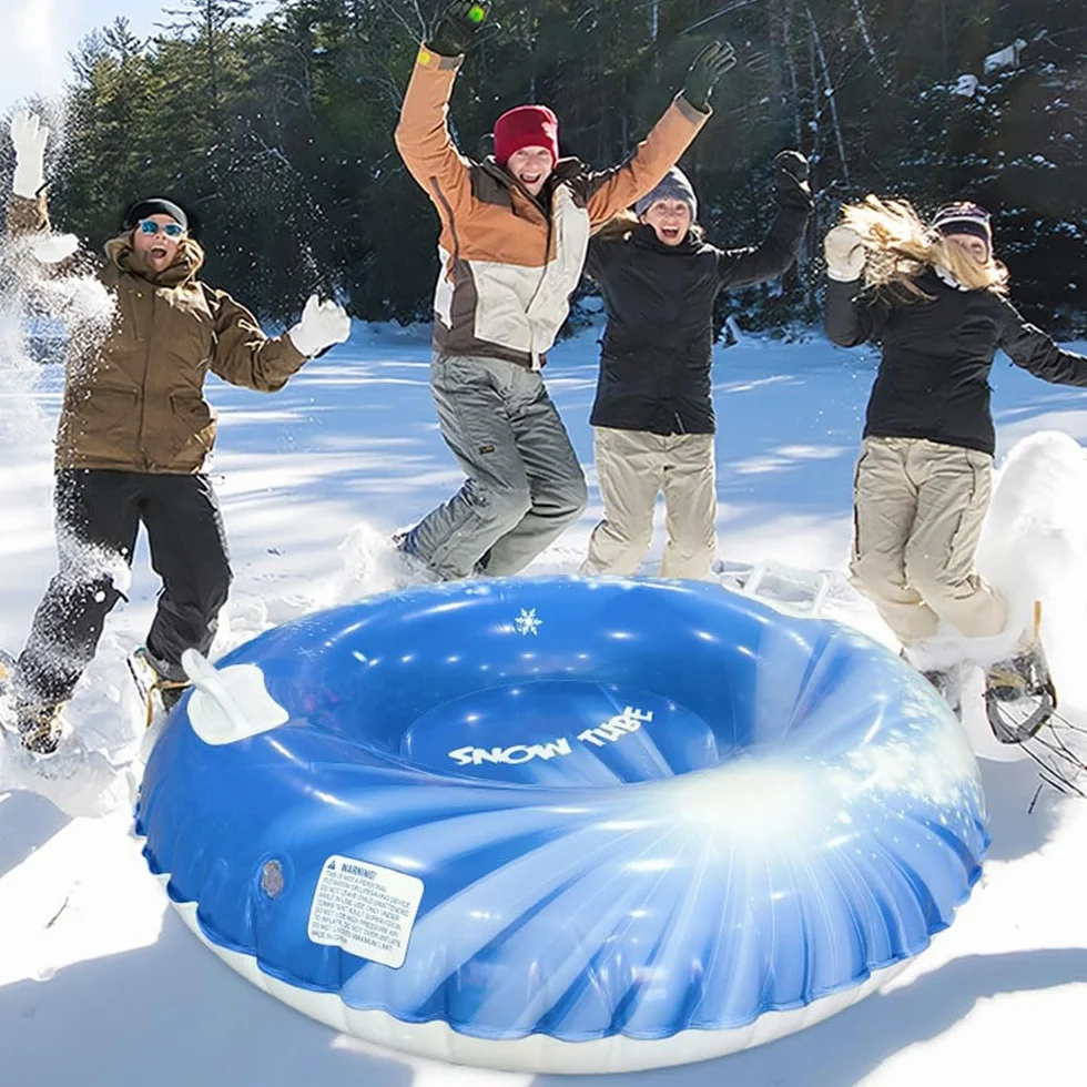 Trineo Nieve, trineos de Nieve con Asas Trineo 80 cm trineos para Deportes de Invierno al Aire Libre (Tubo de Nieve con Copos de Nieve)