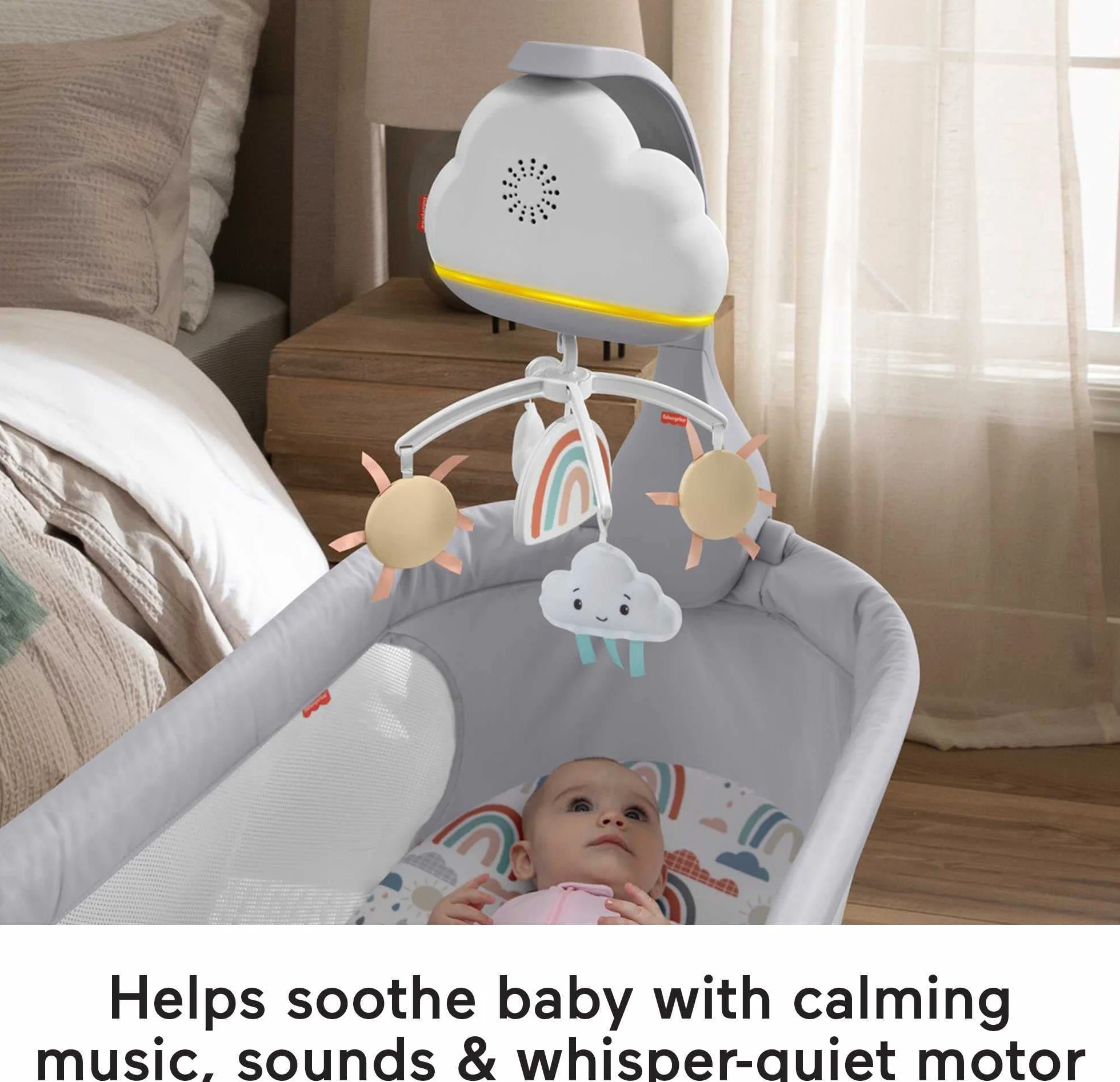 Fisher-Price Móvil Lluvia y arcoíris para Cuna con Sonidos y Luces, HBP40