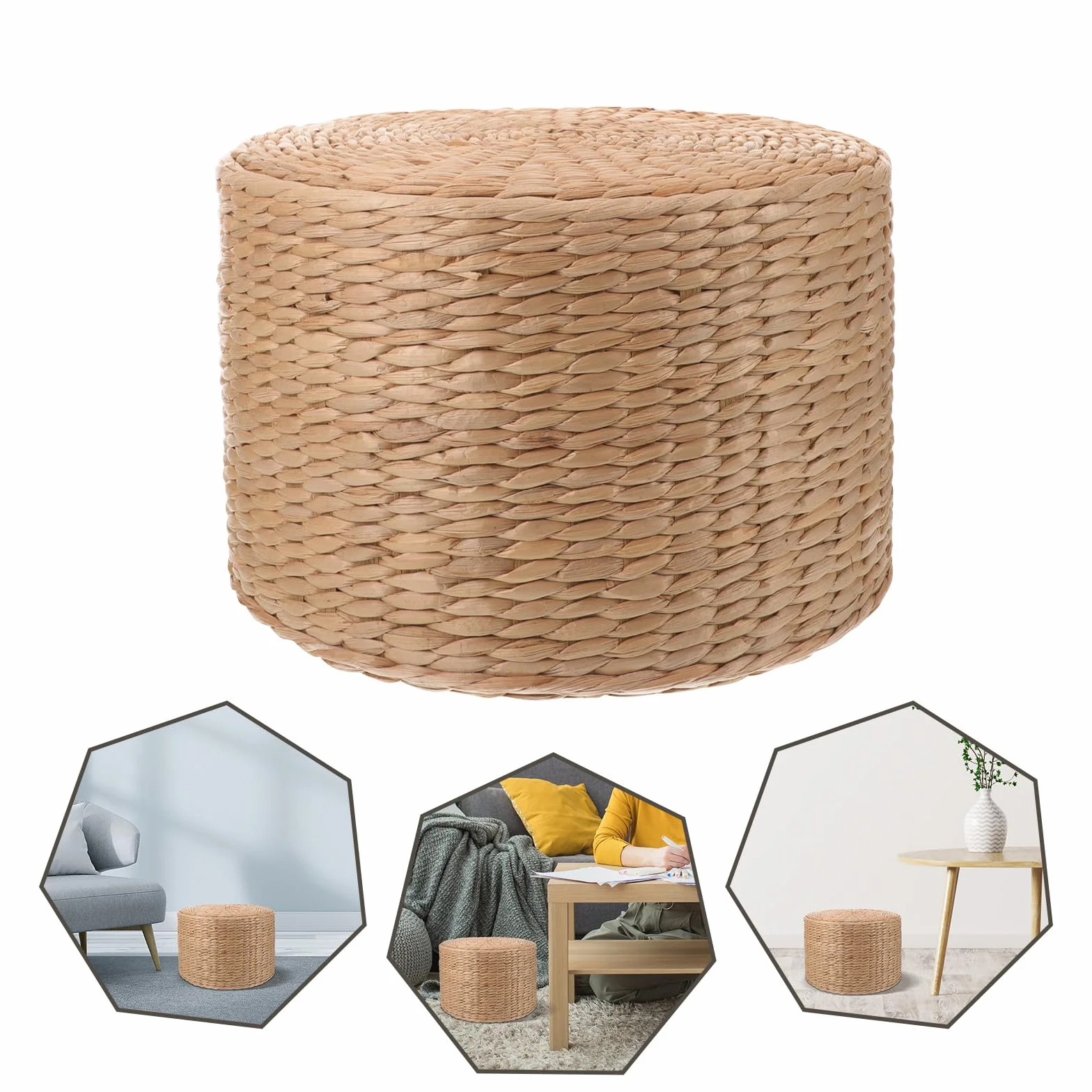 STOBAZA Taburete Puff Yute Tejido Natural para Exterior y Jardín