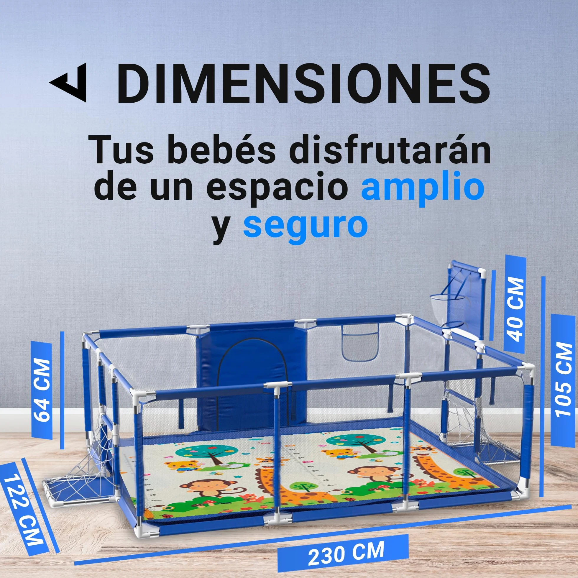 JUPPLIES Parque Infantil Bebe Plegable 180 x 120 x 60cm con Malla Transpirable Azul