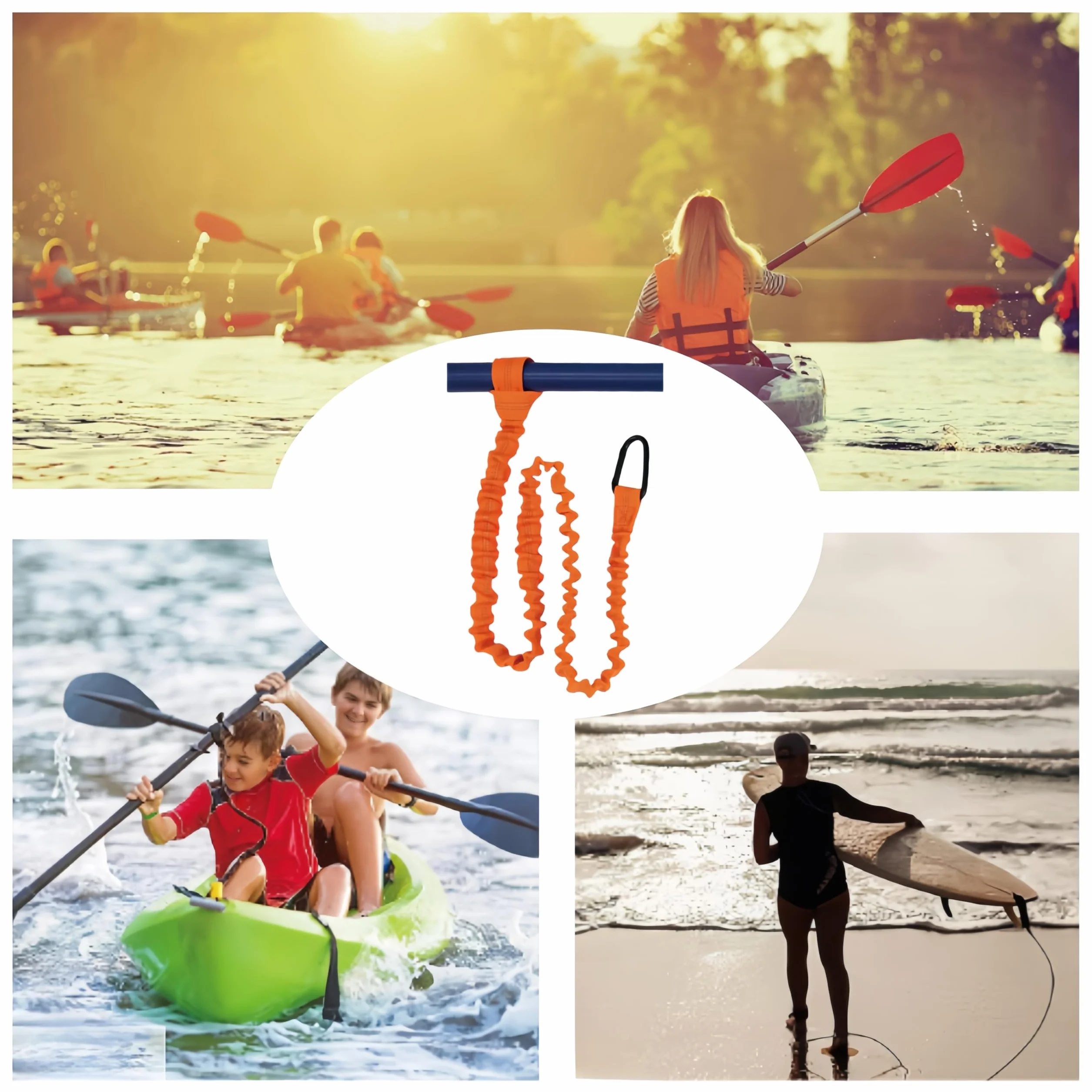 Correas para remos de kayak, leash extensible 1,5 m con mosquetón, naranja