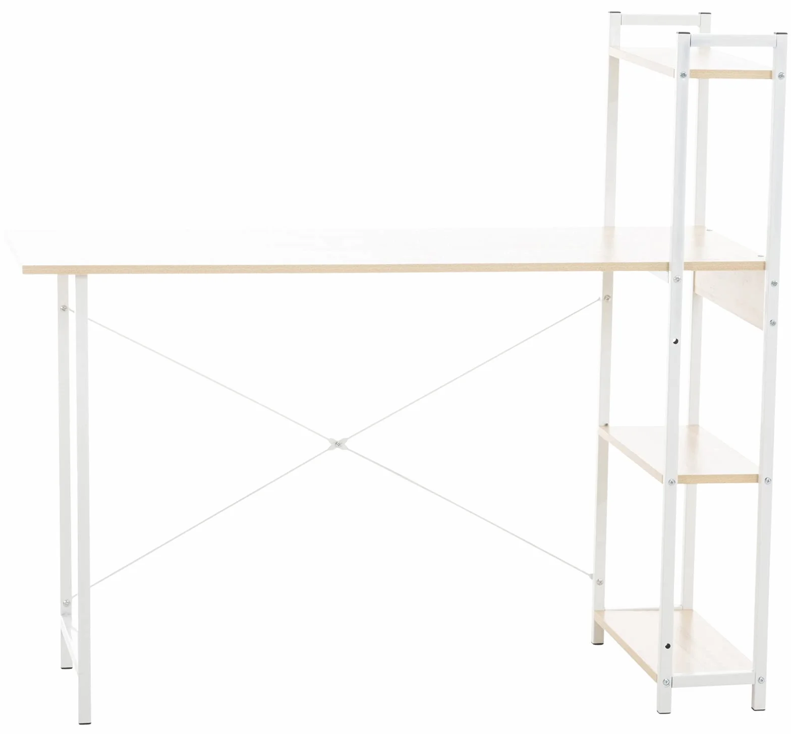 CLP Escritorio PoE De Madera con Estantería Lateral Movible I Mesa De Estudio con Estructura Metálica & 4 Estantes, Color:Arce