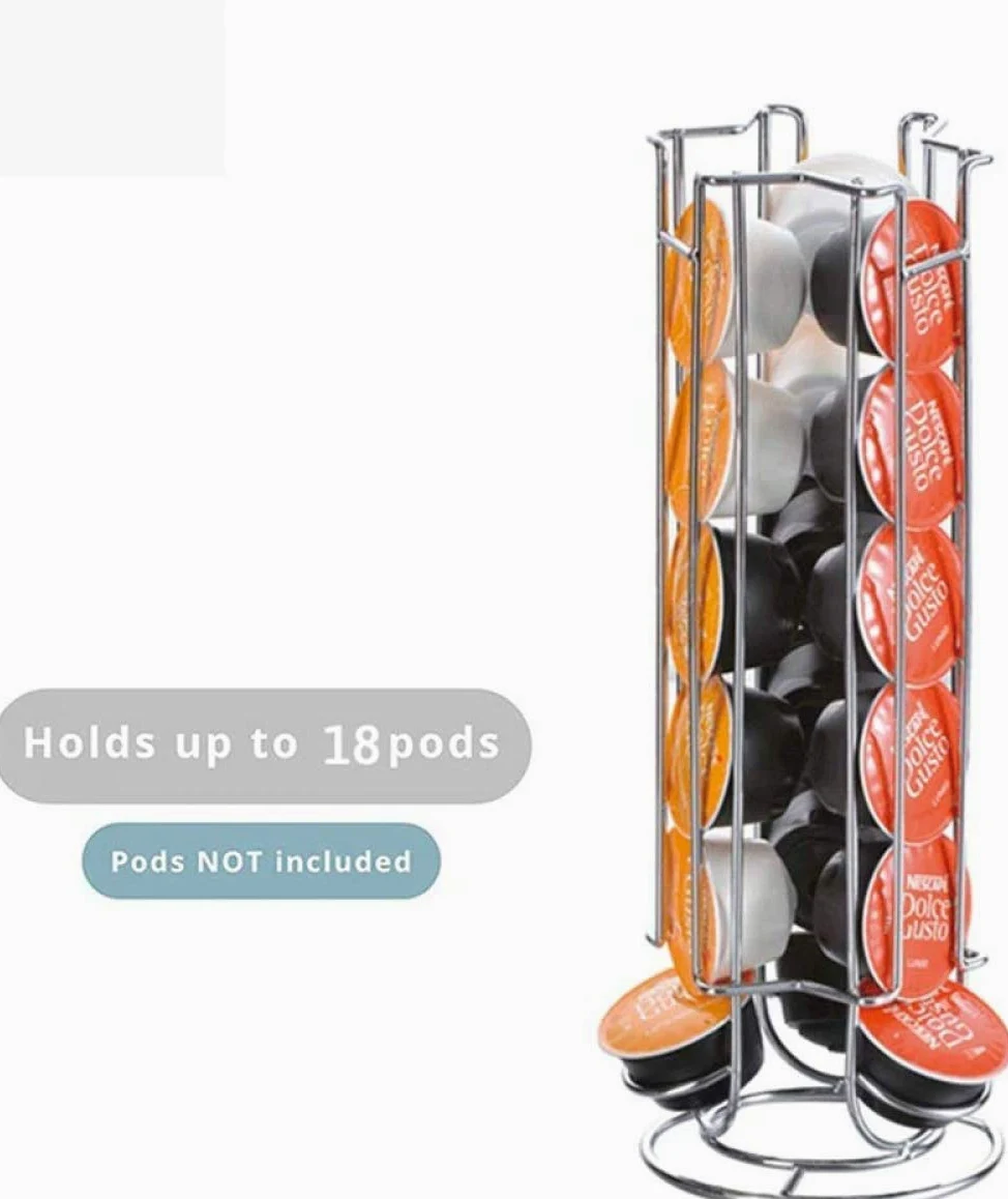 Soporte para cápsulas de café de metal de alta calidad, soporte cromado para torre, soporte para almacenamiento de cápsulas de café para cápsulas Dolce Gusto de 18 piezas,