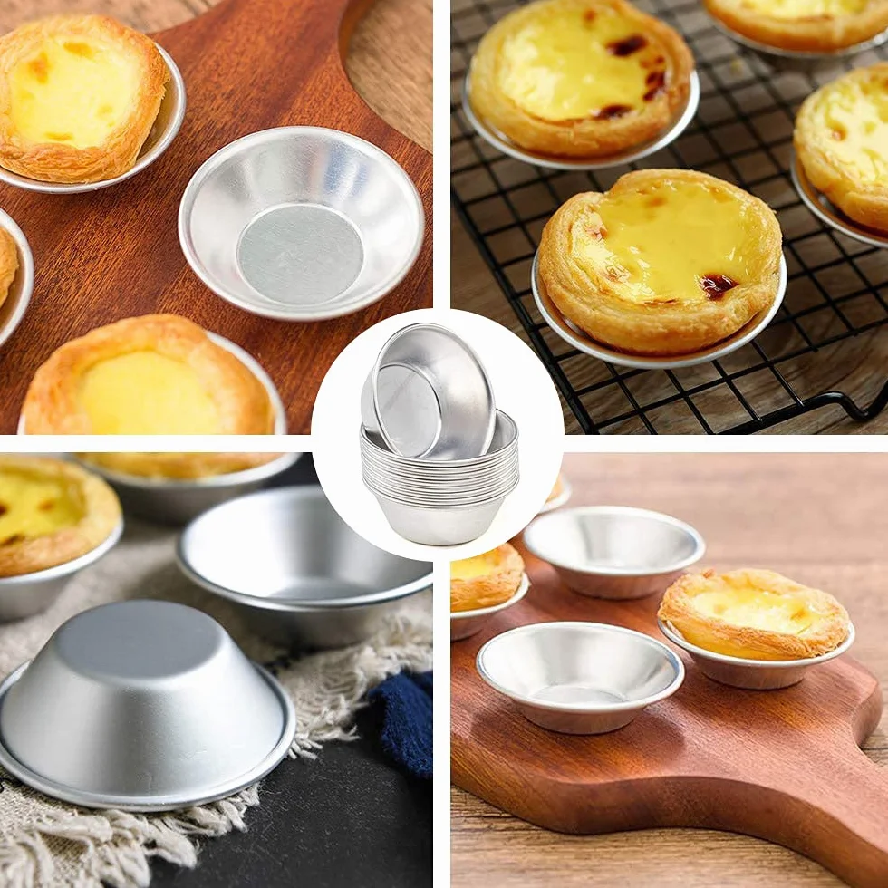 20 Piezas Latas para Tarta de Huevo, Latas de Aluminio para Hornear, Pastel de Bandejas de Papel de Aluminio, Molde de Aluminio Tarta de Huevo en Tono Plateado, para Tartas Pequeñas, Tartas