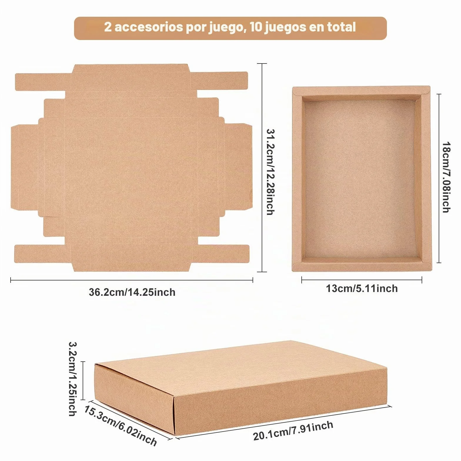 BENECREAT 10 Pack Caja de Cajón de Papel Kraft 20x15x3cm, Caja de Cartón Marrón para Joyería, Dulces, Cajas de Regalo Pequeñas para Envolver Regalos, Navidad, Boda, Favores de la Fiesta