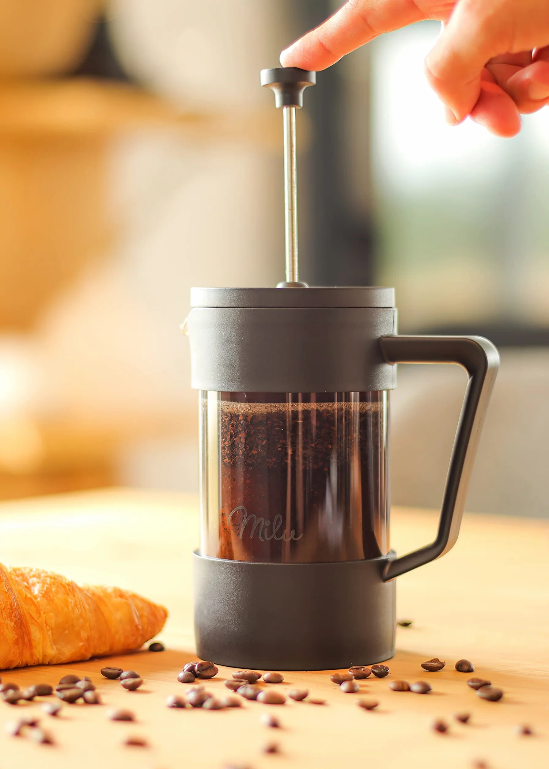 Milu Cafetera Francesa de Vidrio 600ml French Press Tetera Café Negro