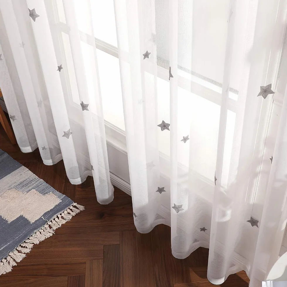 MIULEE Cortina Visillo Bordado Translucido 140x145cm Gris 2 Hojas