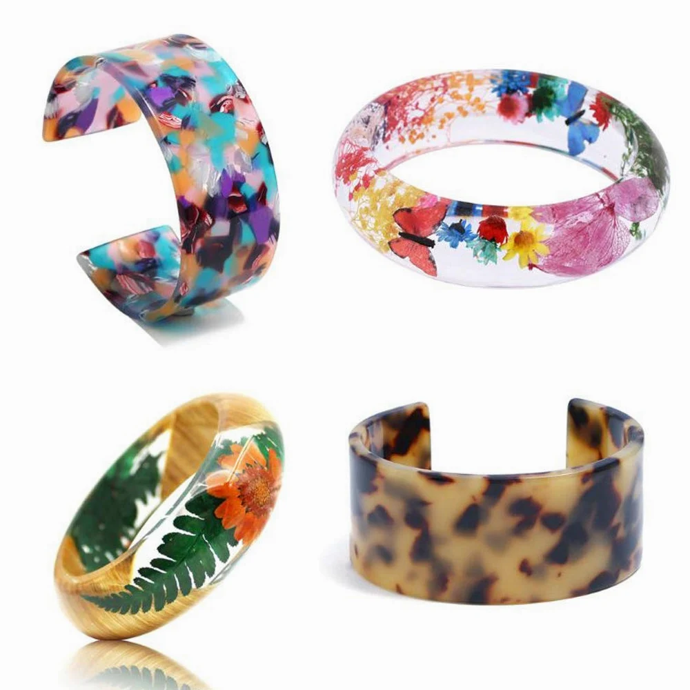 Brazalete Brazalete de Resina Molde de Fundición Silicona Transparente | Herramientas para hacer joyas, silicona transparente, resina fundida, pulsera abierta para puños, flores secas