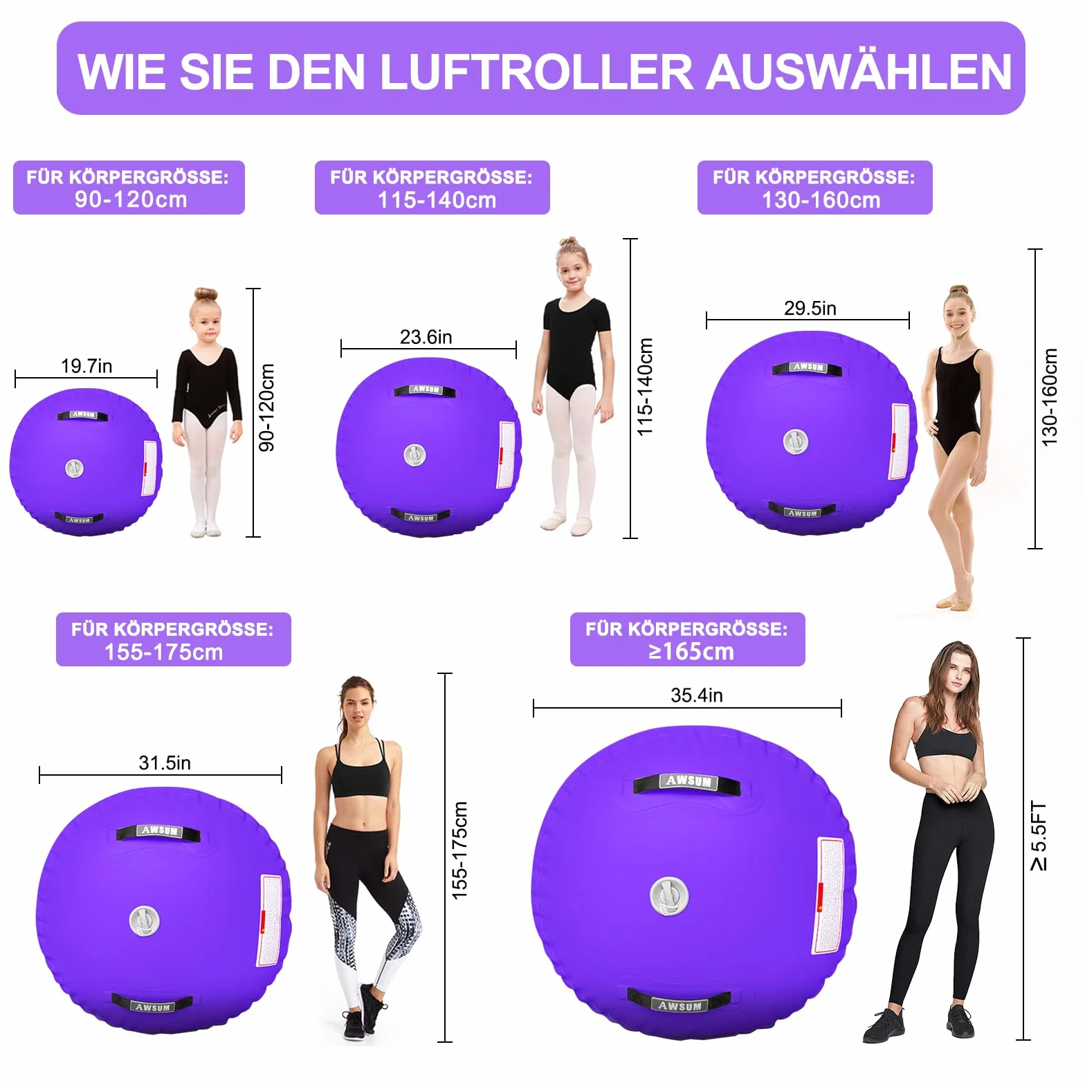 Rodillo inflable de aire 100/120 cm con bomba de aire para yoga entrenamiento de equilibrio