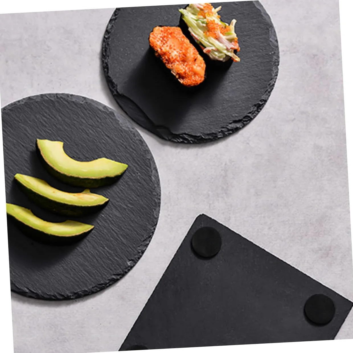 SOLUSTRE Plato de Piedra Redondo de Pizarra Negra para Servir Comida | Postres y Guarniciones, Uso en Casa o Restaurante, Estilo Rústico y Creativo