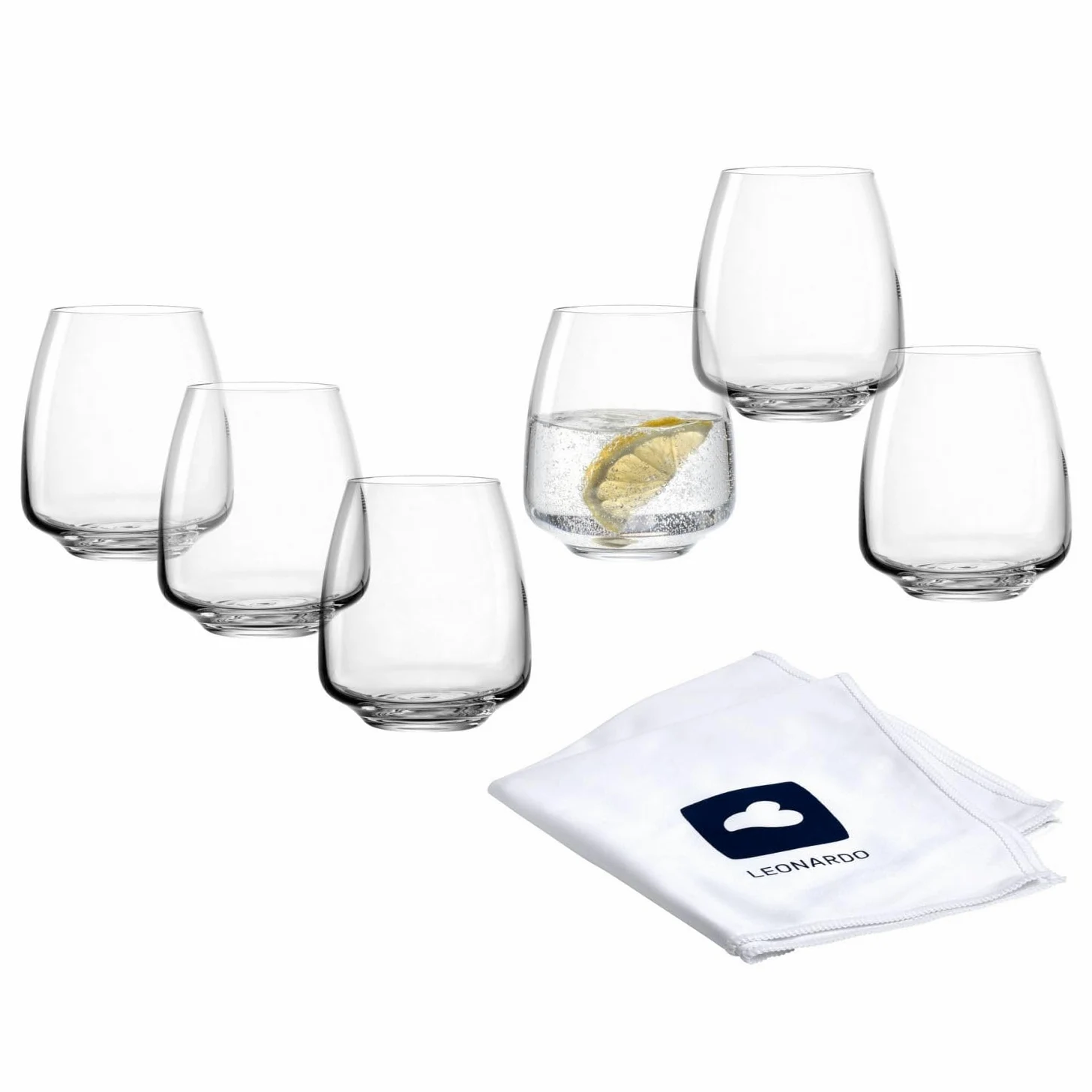 LEONARDO HOME Vasos CESTI (juego de 6) con paño de pulido • Vasos de agua aptos para lavavajillas (460 ml) • Resistente a los golpes y uso diario • Vasos de cristal de alta calidad • Vasos de zumo