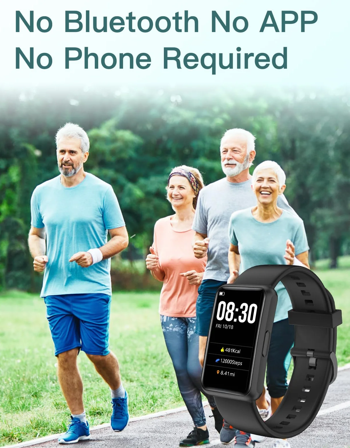 HUAKUA Smartwatch Sin Bluetooth,Sin Aplicación,Pulsera de Actividad 1.47 Pulgadas con Contador de calorías,Monitor de sueño,Despertador,Cronómetro,Impermeable IP68, Temporizador para Caminar