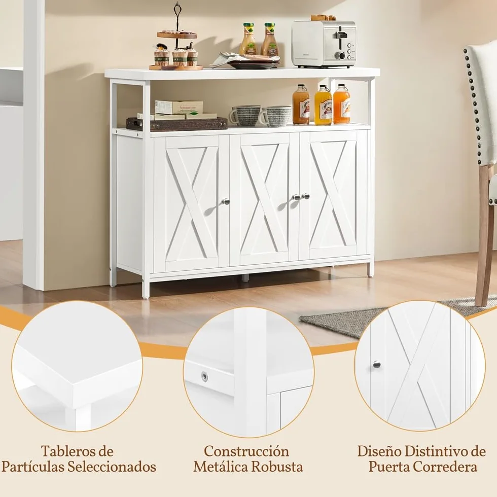 Yaheetech Aparador de Comedor Armario de Madera con 3 Puertas Armario de Almacenamiento con Estantes Ajustables para Salón Pasillo Cocina Sala de Estar 100x35x81.5 cm Blanco