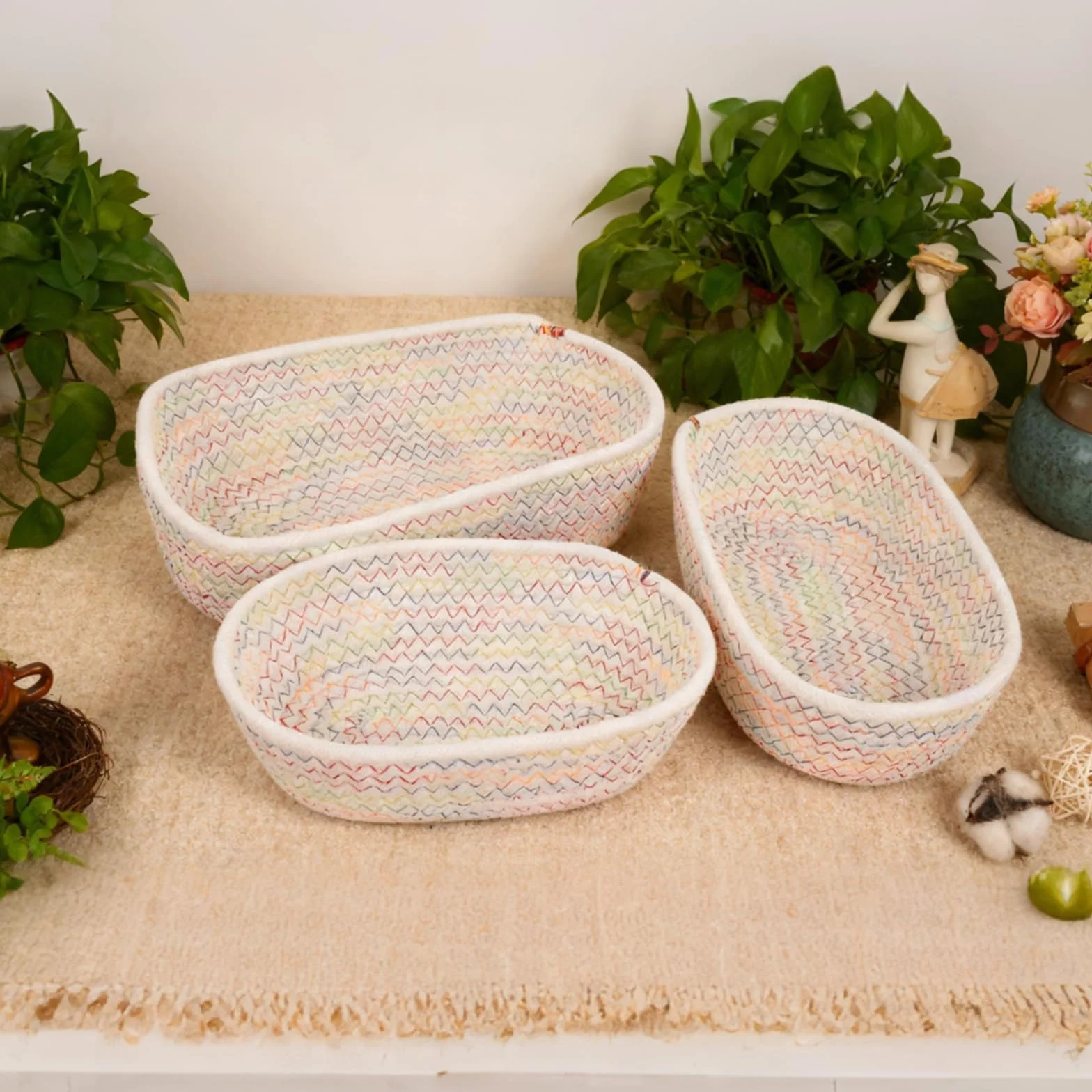 Panier de Rangement Salle de Bain en Coton Tressé 3 Pièces pour Cuisine Chambre