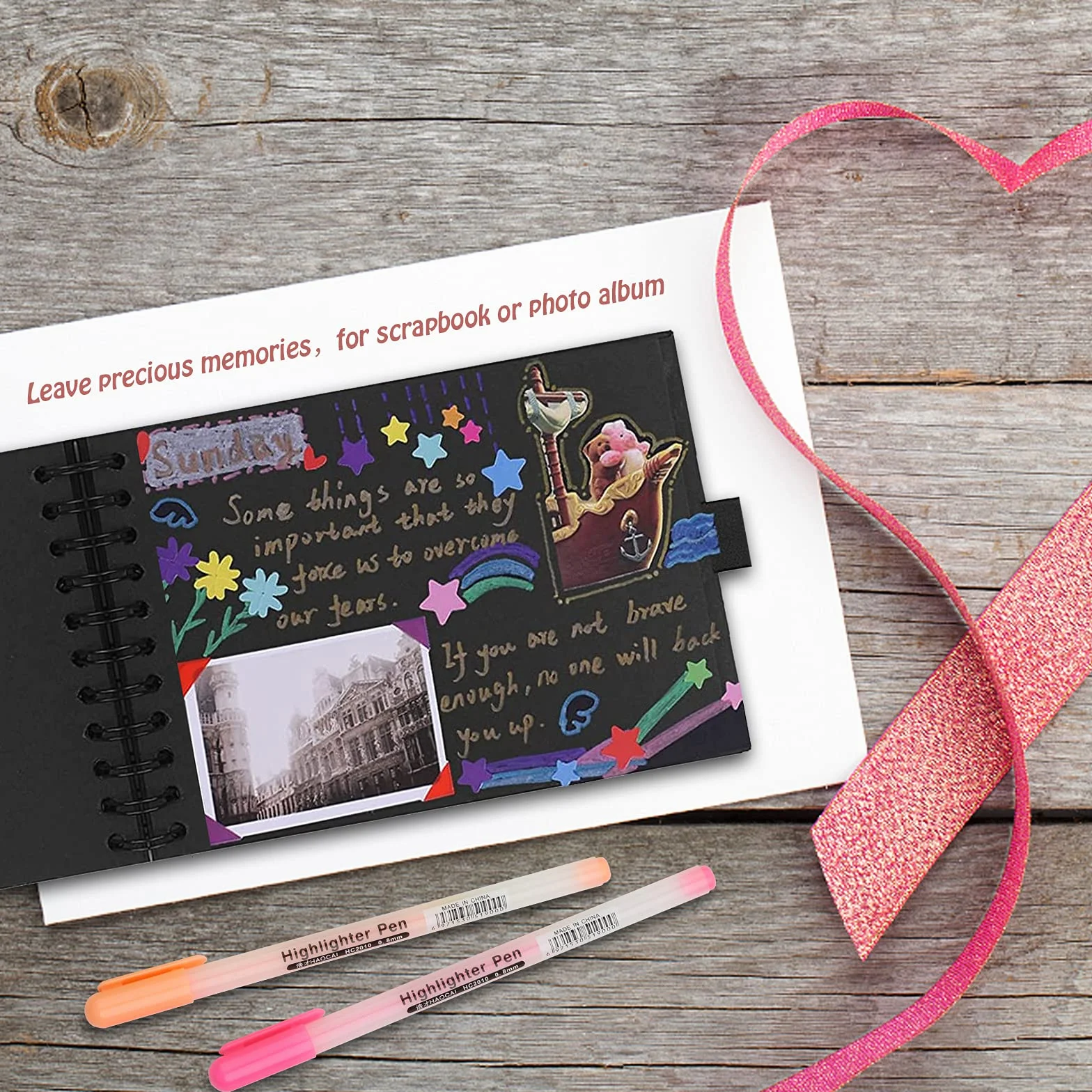 HC Álbum de Fotos Scrapbook A5 Para Pegar Y Escribir, De 30 Páginas Negras Albumes De Recortes, de Bricolaje con Bolígrafo Brillante y Pegatinas, Regalo Para Bebés, Parejas, Amigos (AK-FO)