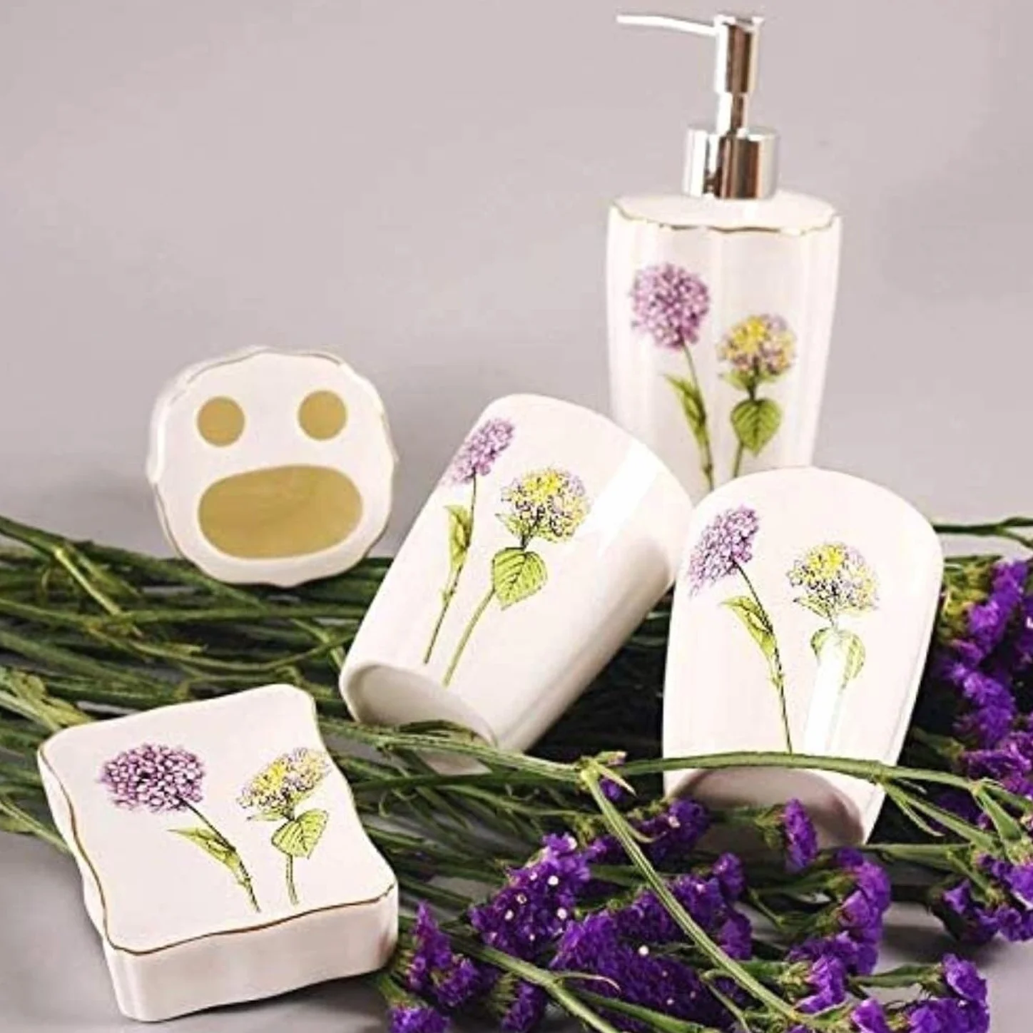 Decoracion Baño Encimera Baño Juego De 5 Piezas Set De Accesorios De Baño Dispensador De Jabón De Baño Soporte para Cepillo De Dientes Vaso Jabonera Utensilios Baño