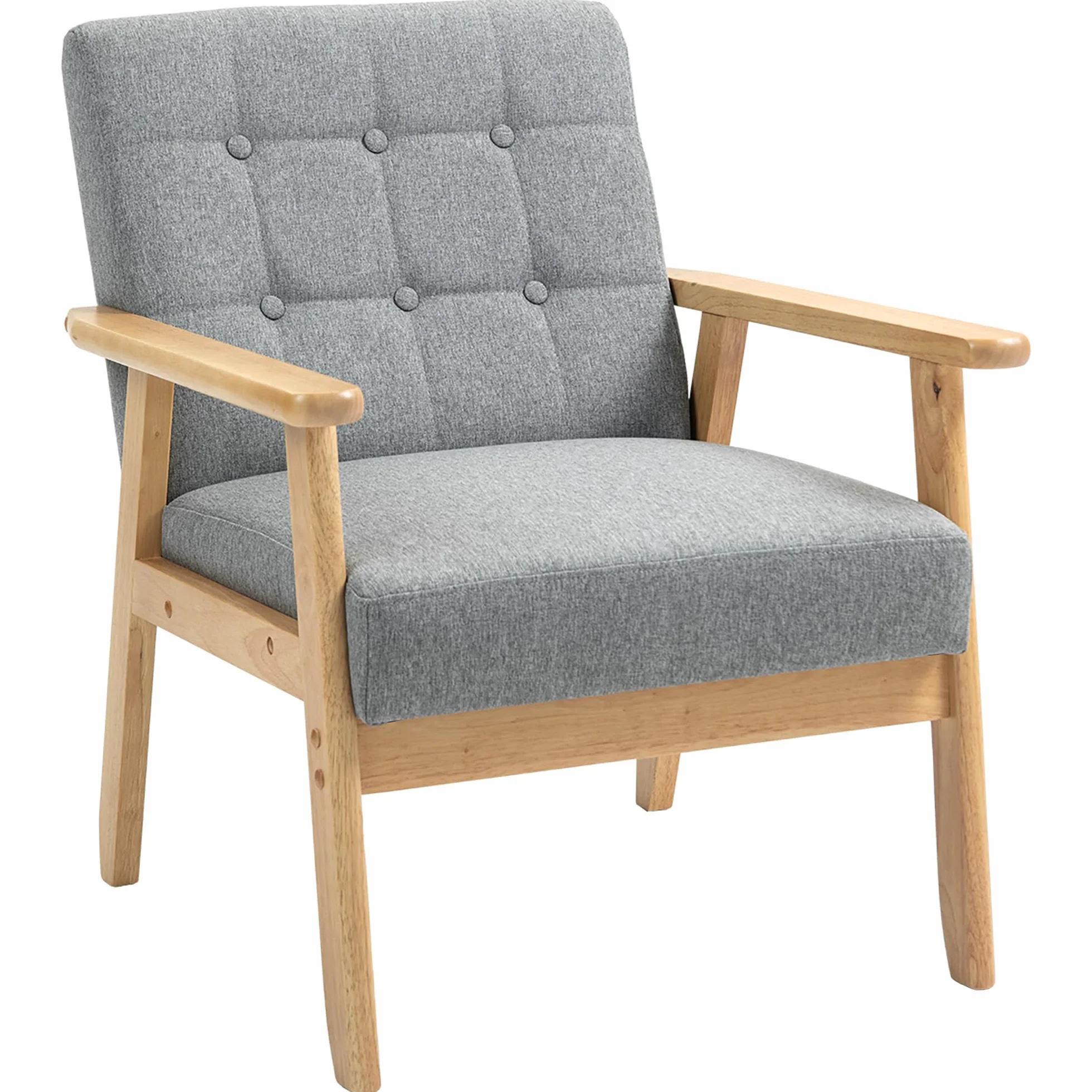 HOMCOM Sillón Individual Sofá Individual Tapizado en Lino con Reposabrazos de Madera Respaldo Acolchado Carga 130 kg Sillón para Salón Dormitorio Gris Claro