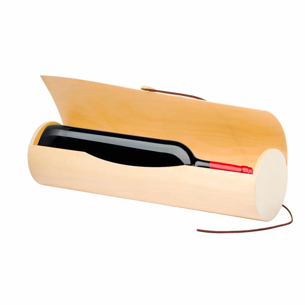 Caja de Vino Enrollable de Madera Natural para Botella 750 ml, Estuche Elegante Reutilizable Estilo Pergamino, Porta Botella Decorativo para Regalo, Bodas y Celebraciones