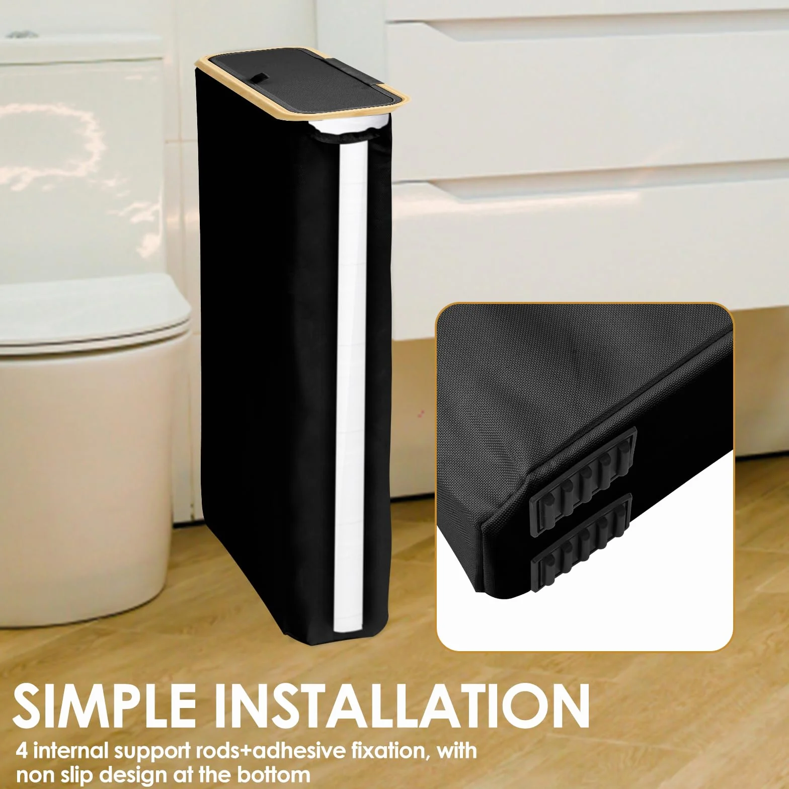Cesta de almacenamiento de papel higiénico, 40 l, caja de almacenamiento con tapa, ventana lateral Oxford, cesta de papel higiénico a prueba de polvo, 24 rollos estándar para baño y hogar (A)
