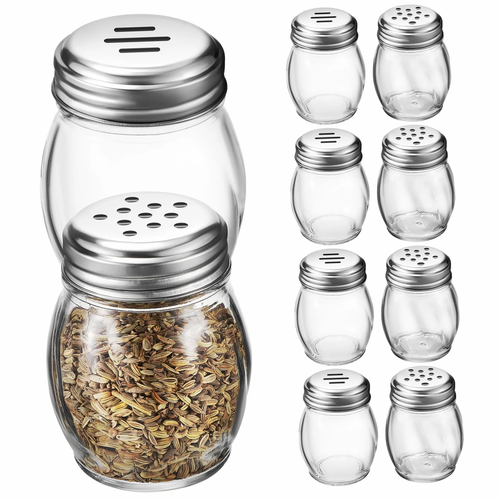 COLLBATH 10 Saleros y Pimenteros De Cristal Botes Para Especias Juego De Condimentos Tapa Deslizante y Giratoria Ideal Para Cocina y Camping