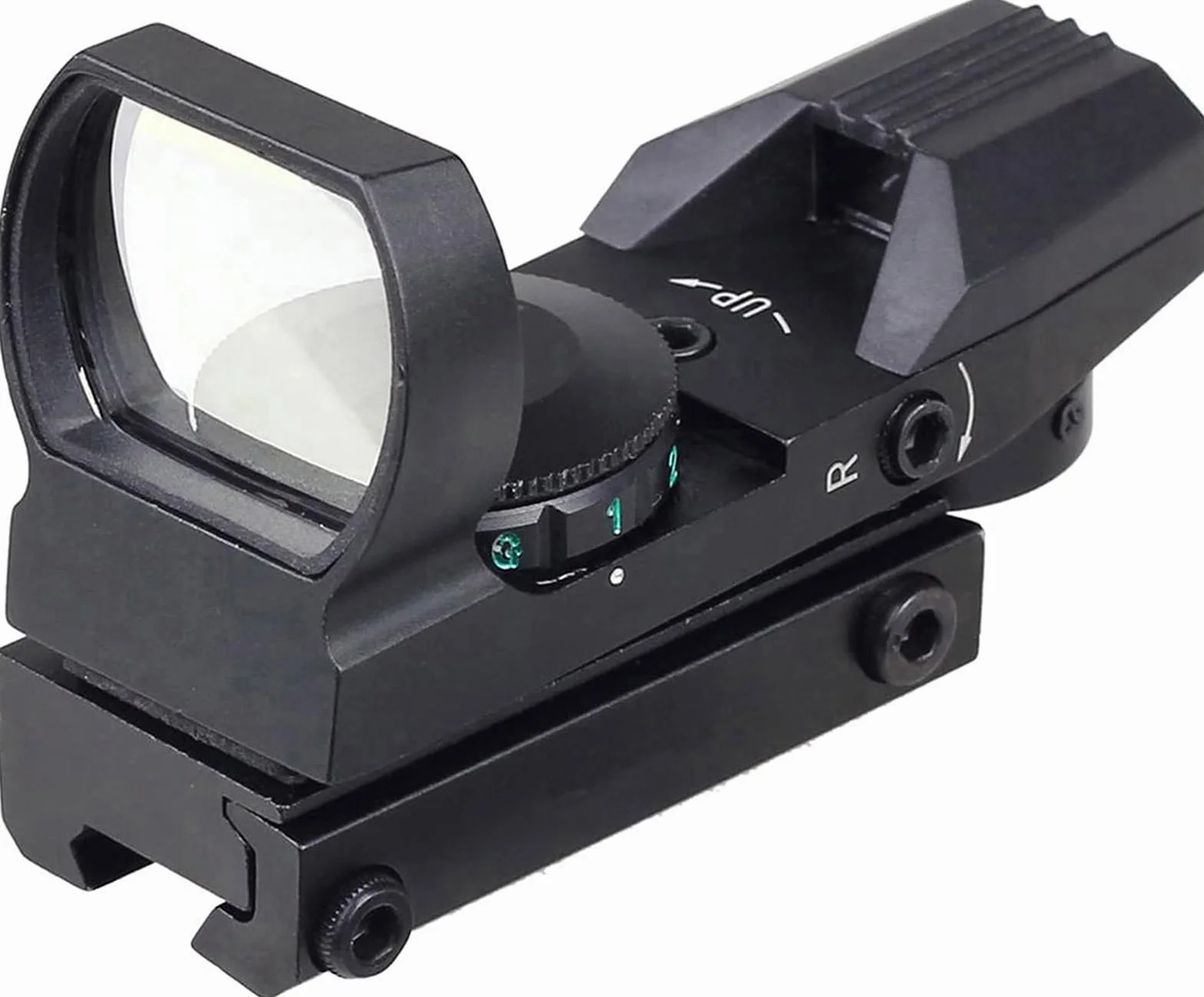 Mira Reflectante roja y Verde con 4 retículas, Montura de Cola de Milano 3/8" para riel 11 mm y 22 RF Airsoft