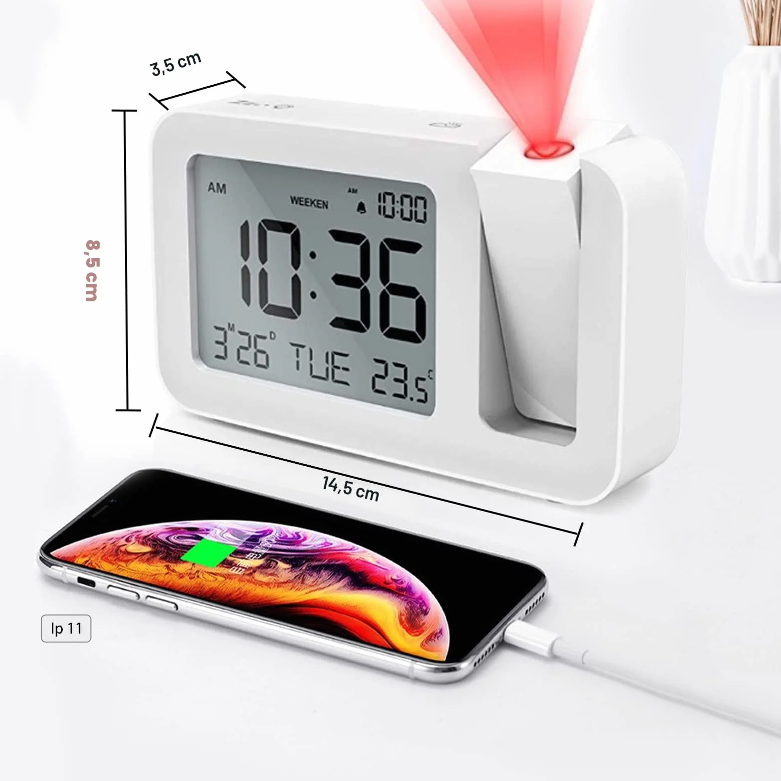 CHEREEKI Reloj Despertador Proyector, Despertador Proyección Digital, Reloj Proyector Techo con Temperatura Interior Fecha, Repetición