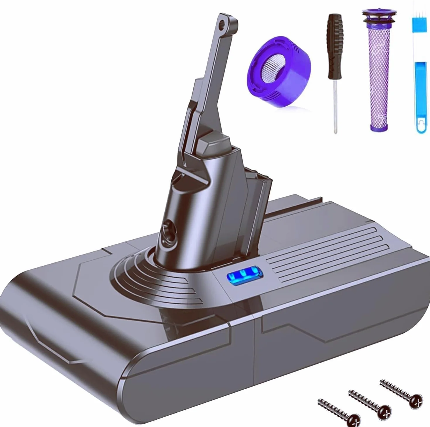 Batería de Repuesto Dyson v8, Compatible con la Serie Dyson V8 SV10, Batería de Repuesto para el Aspirador V8 Absolute V8 Absolute V8 Animal V8 Fluffy V8 Motorhead + 2 Filtros