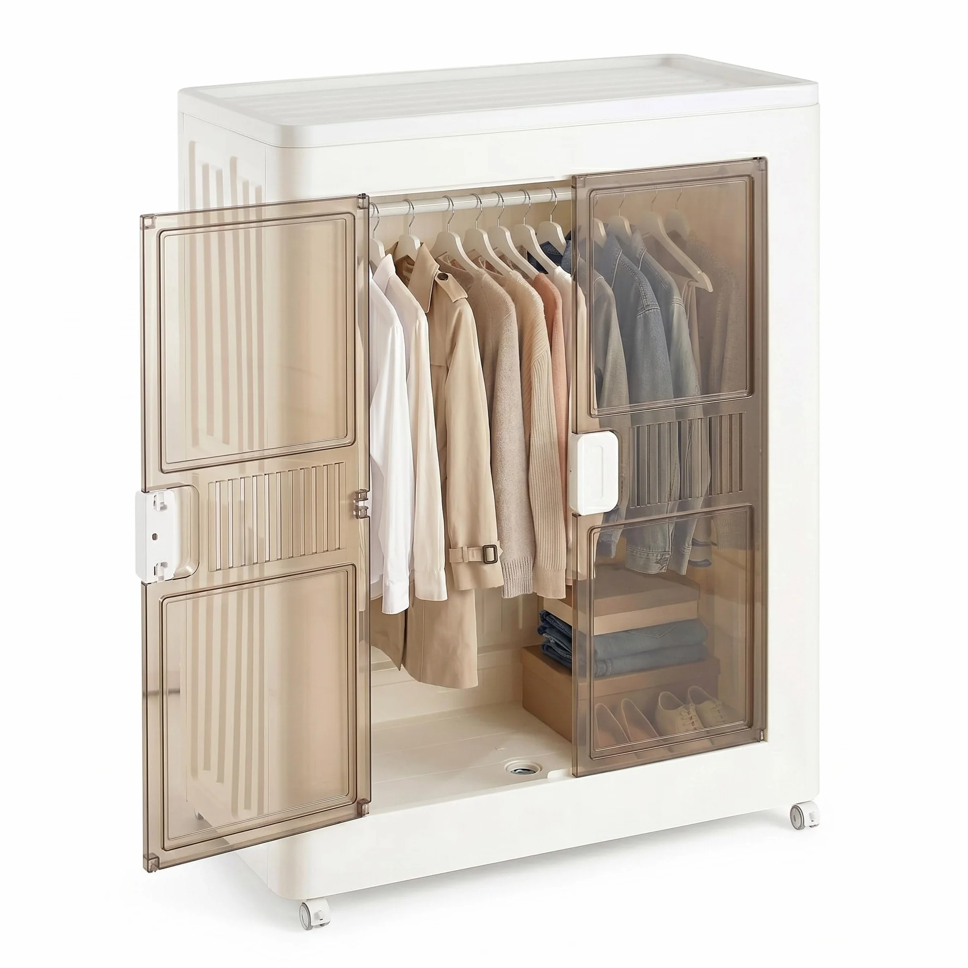 Well Home Cajas de almacenaje apilables con puerta frontal, Organizador modular plegable con ruedas, Modularidad eficiente, Multiespacios, Armario plegable con 1 Compartimento