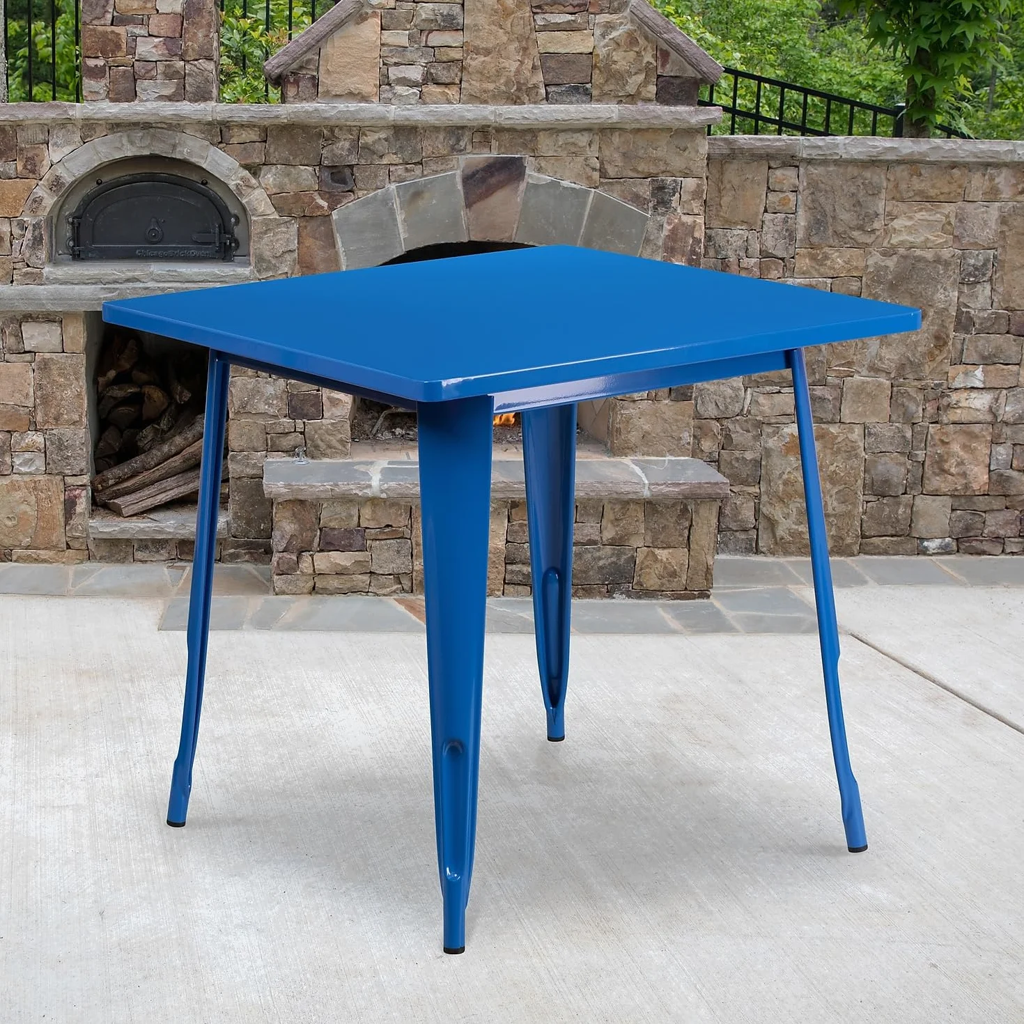 Flash Muebles 31,5 "Square Metal Indoor-Outdoor Cuadro, Metal, Azul, 31.5"