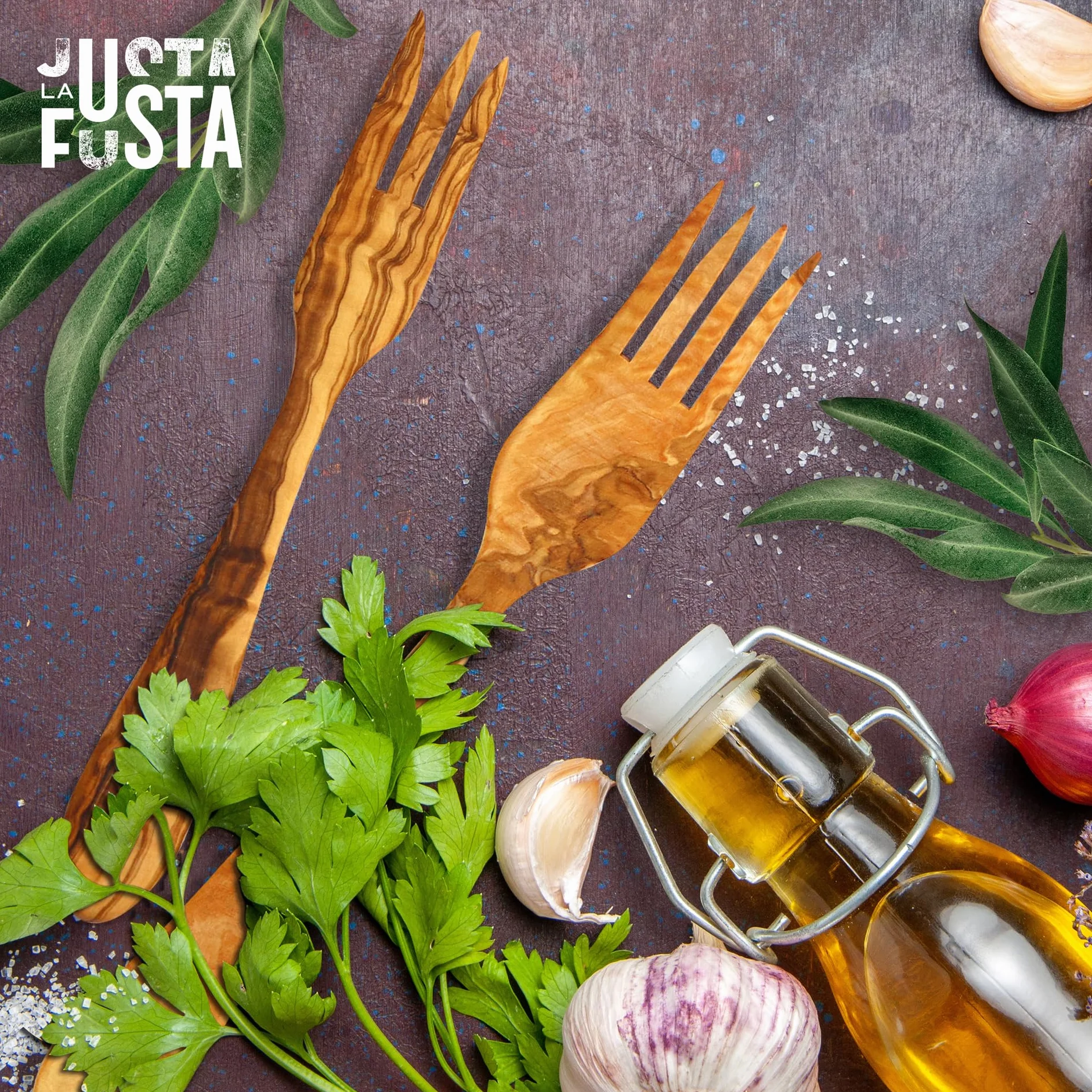 Tenedor De Puntas Finas Estilo Valenciano | Fabricado A Mano En España, Madera Natural De Olivo Resistente Con Propiedades Antibacterianas | Útil Para Servir O Comer