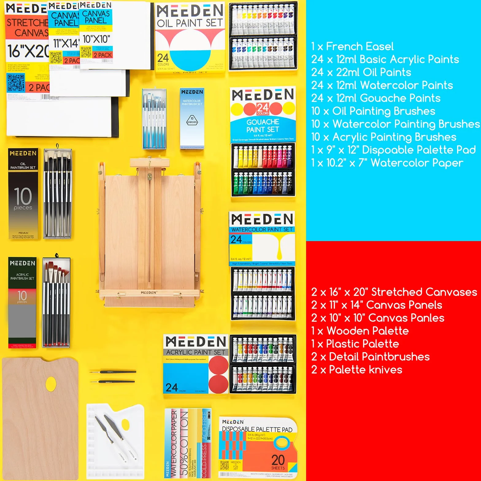 MEEDEN 149pcs conjunto de pintura de caballete francés, conjunto de pintura integrado, conjunto de pintura de acuarela de aceite acrílico y pincel, suministros de pintura de arte para adultos