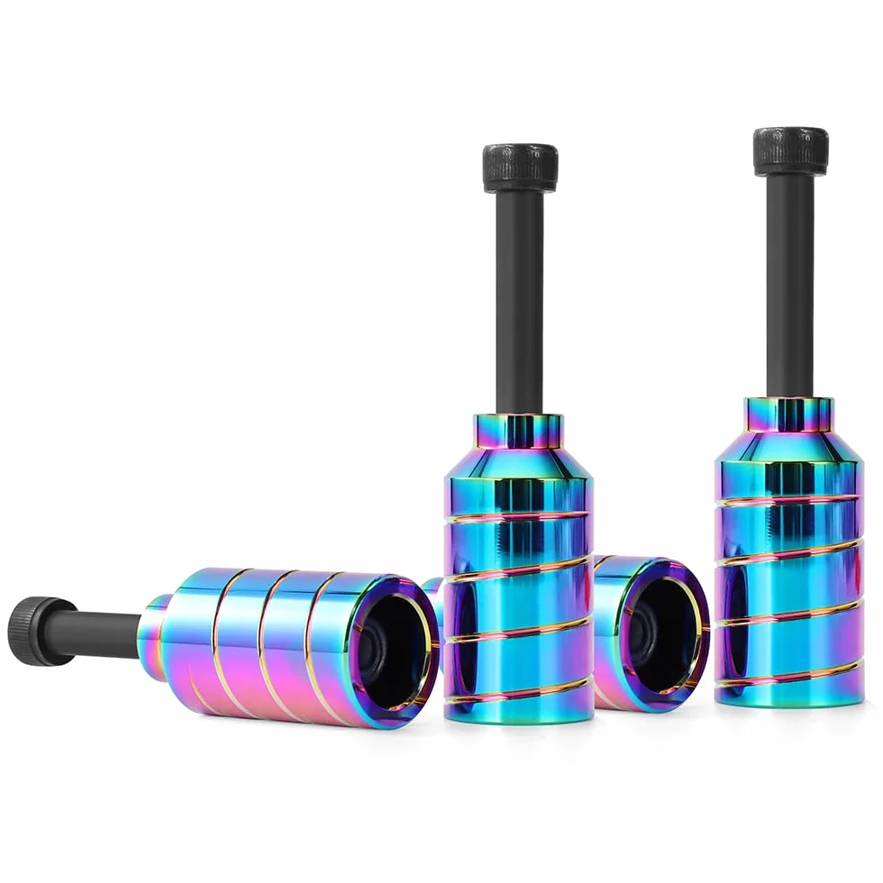 Pegs para patinete – 2 unidades Pro Stunt Scooter Pegs Rainbow negro con eje de 12,9 niveles y tuerca de fijación | aluminio PRO Roller Pegs | 5050s Grinds