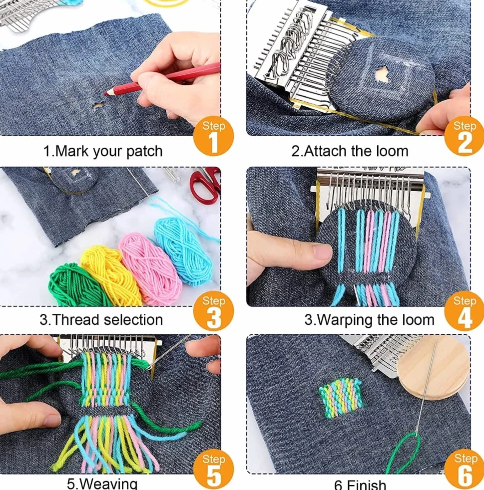 Mini Herramienta de Tejido Tipo Speedweve de Telar de Zurcir, Kit de Telar Pequeño para Principiantes, Reparación Rápida de Jeans, Reparación de Agujeros, Artes de Tejido DIY