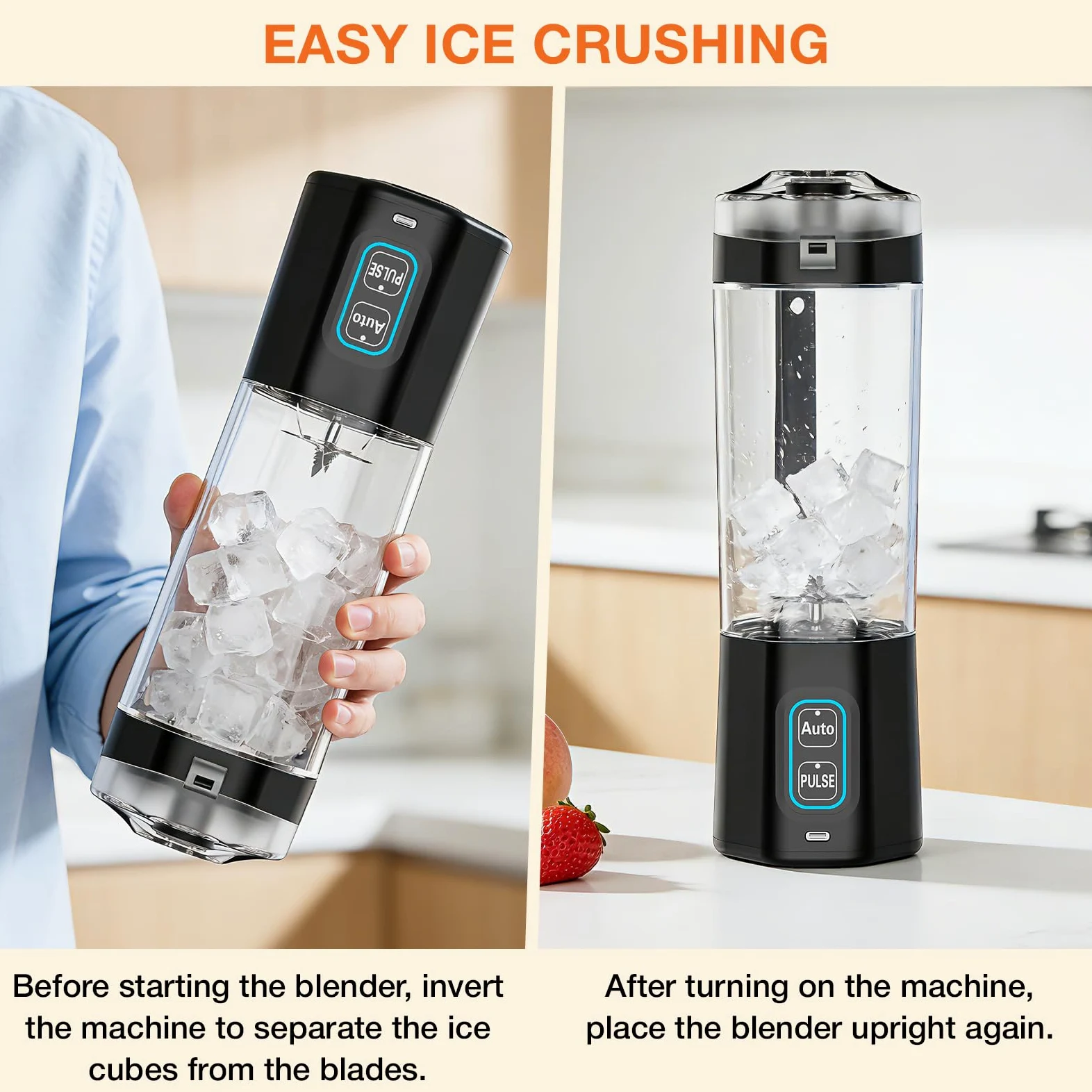 GVODE Batidora Portátil Vaso de Mano, 700ml Licuadora Inalámbrica con Batería 6000mAh, 360W para Triturar Hielo, Smoothies y Proteinshakes, Carga USB-C, IPX8 Resistente al Agua