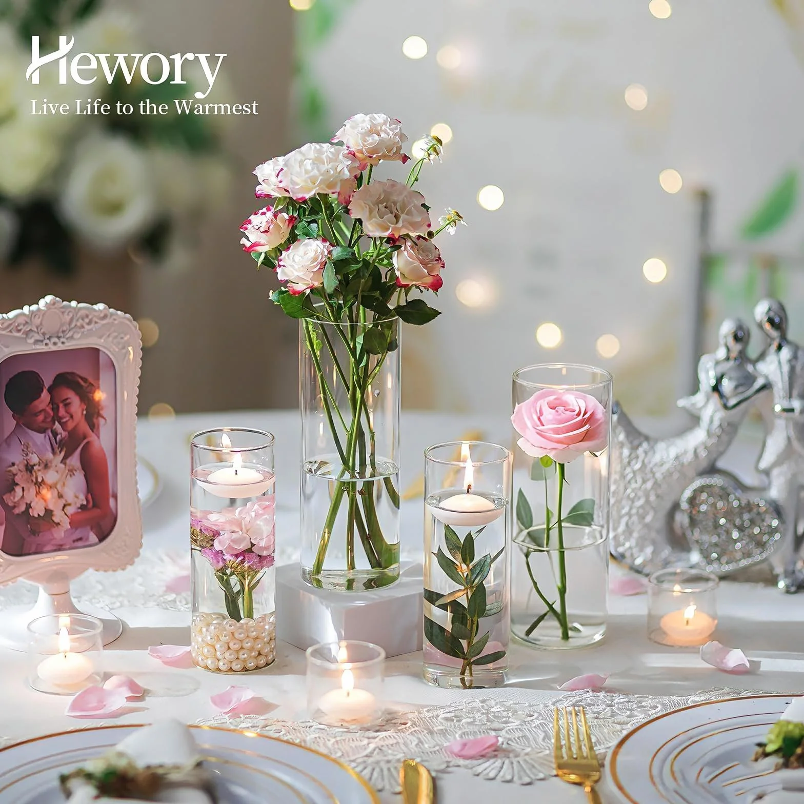 Jarrones Cilindricos de Vidrio para Centro de Mesa: Hewory 12 Jarrones de Cristal Jarrón Cilindrico Vidrio para Boda Decoracion - Florero Cristal Jarrones Decorativos Modernos para Decoracion Hogar