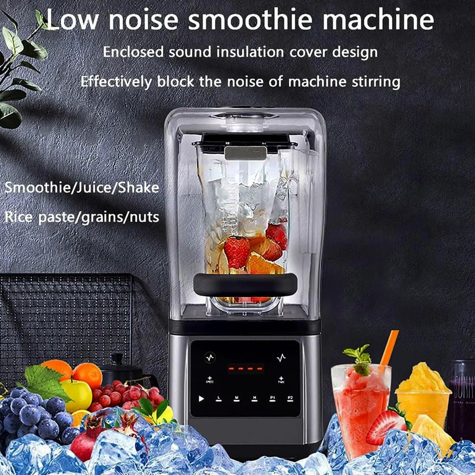 Ice Slush Machine - Mini licuadora silenciosa para batidos, cócteles y té helado, potencia máxima de 1800 W con caja de sonido